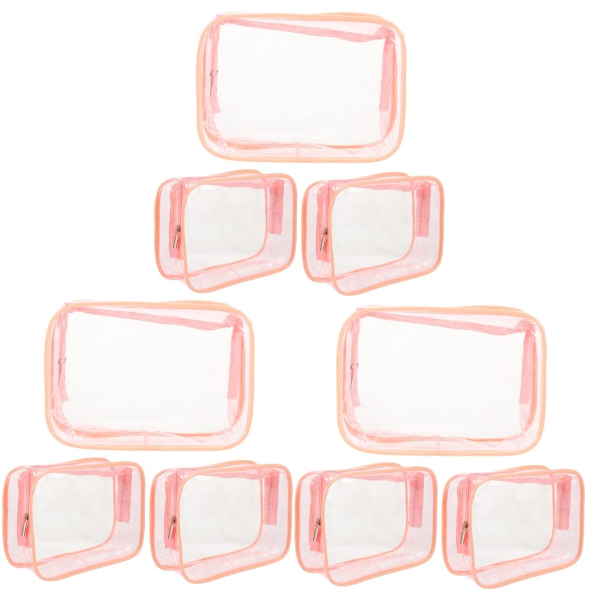 Sosoport 9-Piece Clear PVC Travel Toiletry Bag Set - Waterproof Portable Wash Bags for Makeup, Cosmetics & Toiletries - Ideal for Travel, Gym, Camping & Daily Organization (Pink)