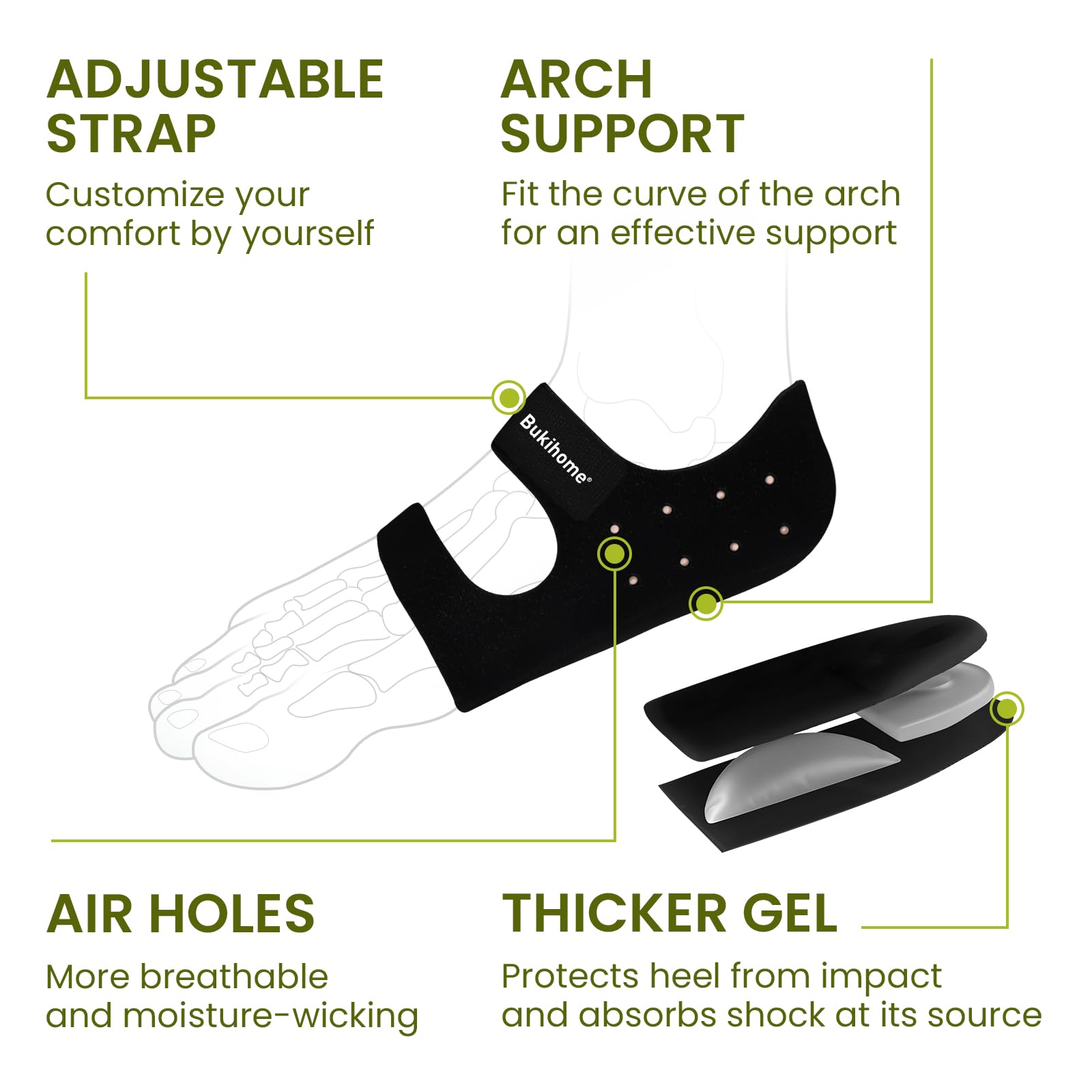 Bukihome Plantar Fasciitis Heel Cups for Women & Men - Gel Heel Protectors for Pain Relief, Achilles Tendinitis & Cracked Heels - Comfort Cushion Inserts (Men 6-9/Women 7-10, Black) - Perfect for Running, Walking & Daily Foot Support
