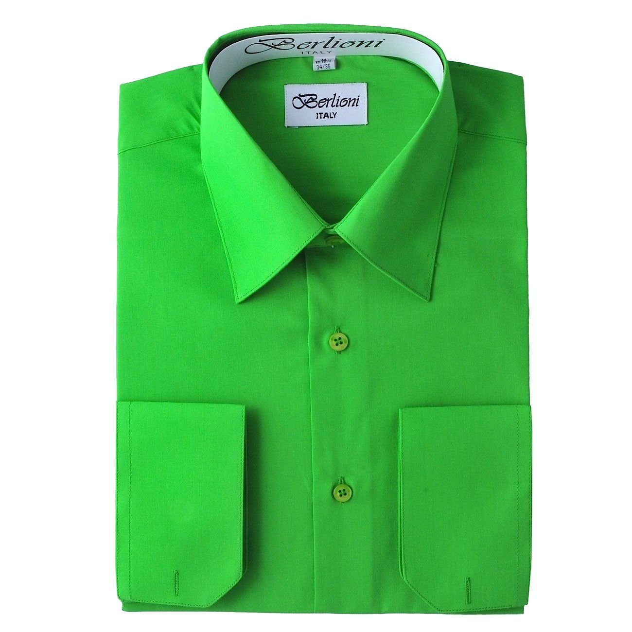 Berlioni Men's Green Solid Dress Shirt - Slim Fit Formal Business Shirt for Office, Wedding & Special Occasions