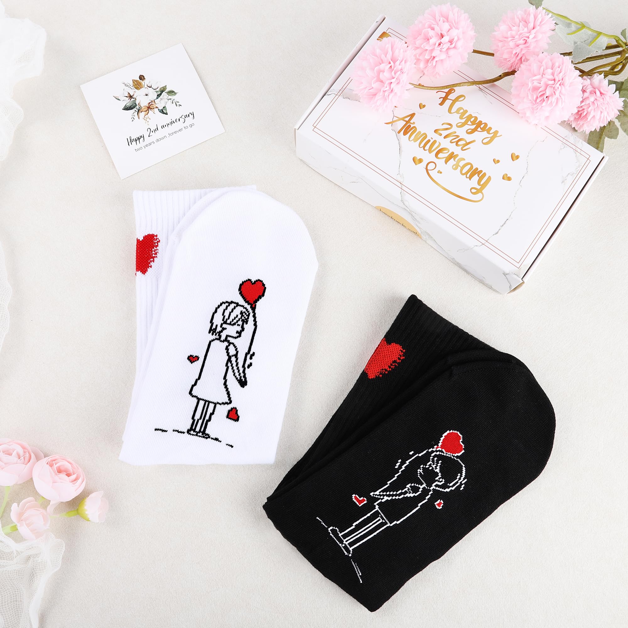 2nd Anniversary Cotton Socks Gift Set for Couples - Romantic Pair with Card & Box for Him & Her - Perfect for Anniversaries & Special Occasions