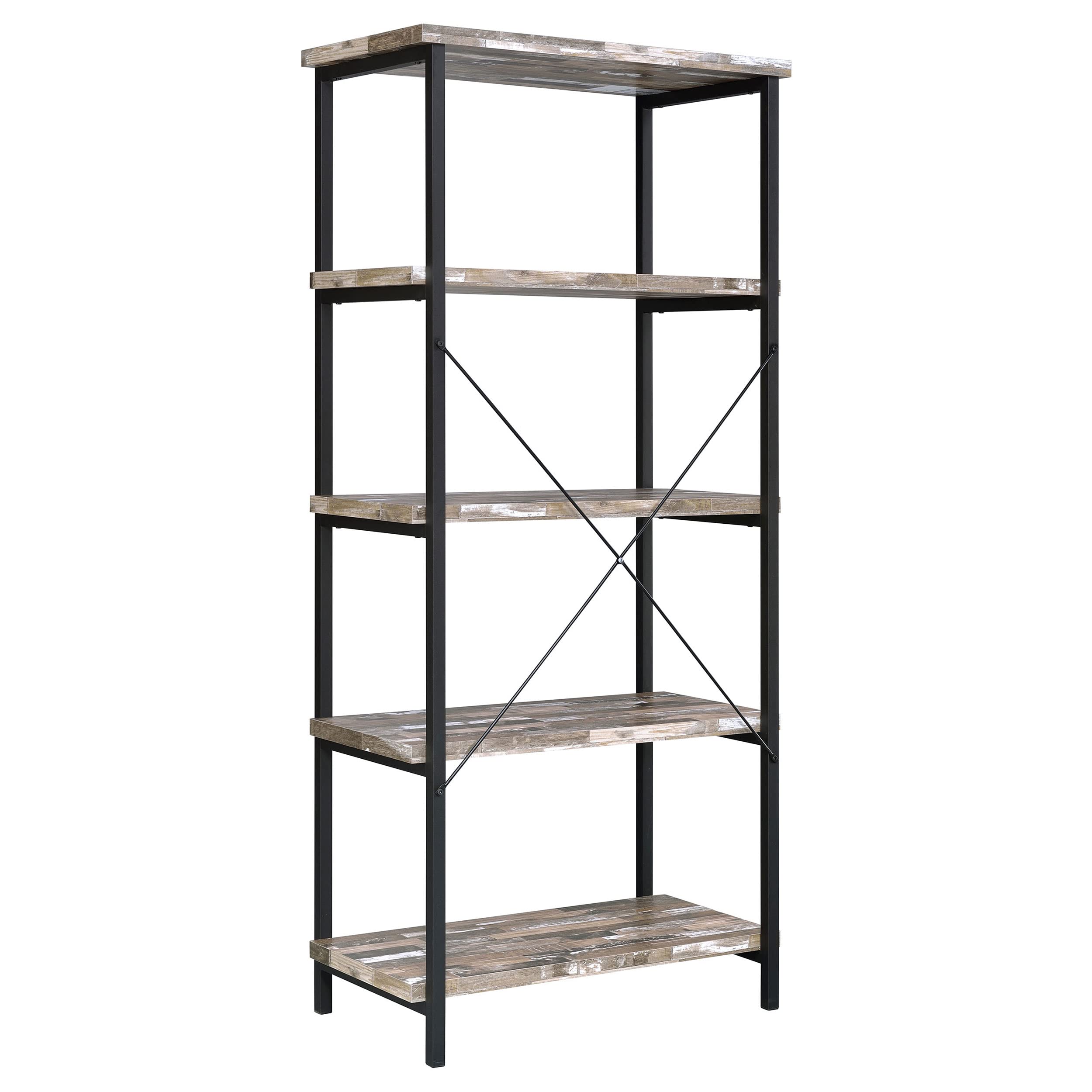 Coaster Furniture 801552 Salvaged Cabin & Black Bookcase - Perfect for Living Room, Office, or Study Room Storage