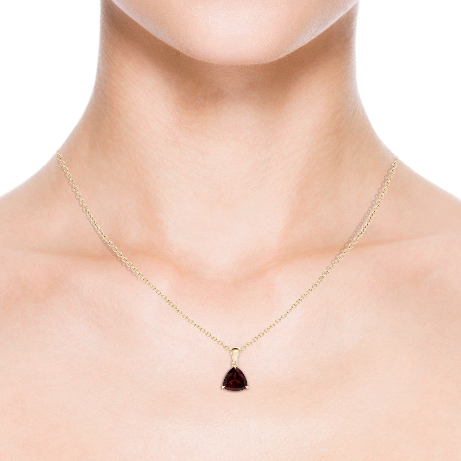 Angara Natural Claw-Set Trillion Garnet Solitaire Pendant in 14K Solid Gold/Platinum | January Birthstone Jewelry, Birthday Gift for Her, Engagement Ring Alternative, Anniversary & Wedding Present - Perfect for Valentine's Day, Mother's Day & Special Occasions