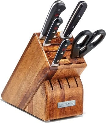 Wusthof Classic 6-Piece Knife Block Set with Acacia Wood Stand - Premium German Kitchen Knives for Cooking, Slicing & Chopping - Perfect for Home Chefs & Professional Kitchens