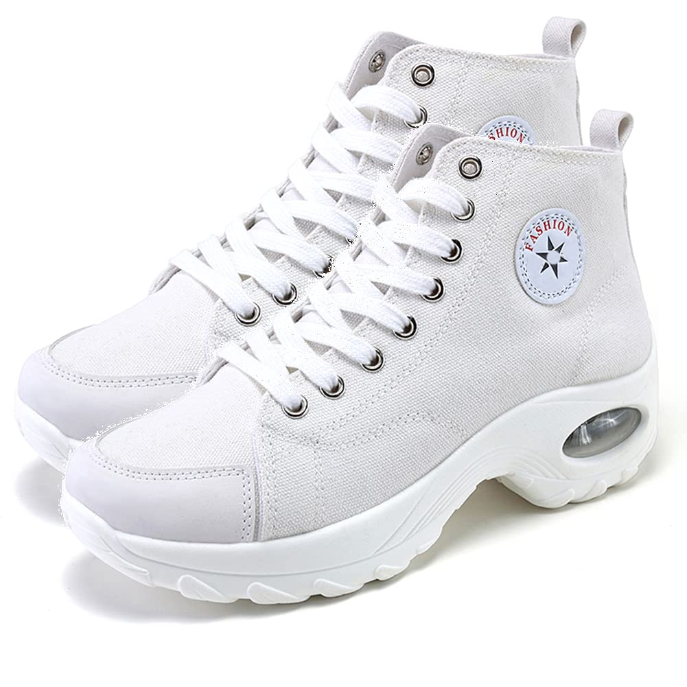 MAUGELY Women's High Top Platform Sneakers - Fashion Canvas Casual Shoes with Thick Sole for Walking, Running & Street Style Outfits | Perfect for Workout, Gym, Travel & Daily Wear