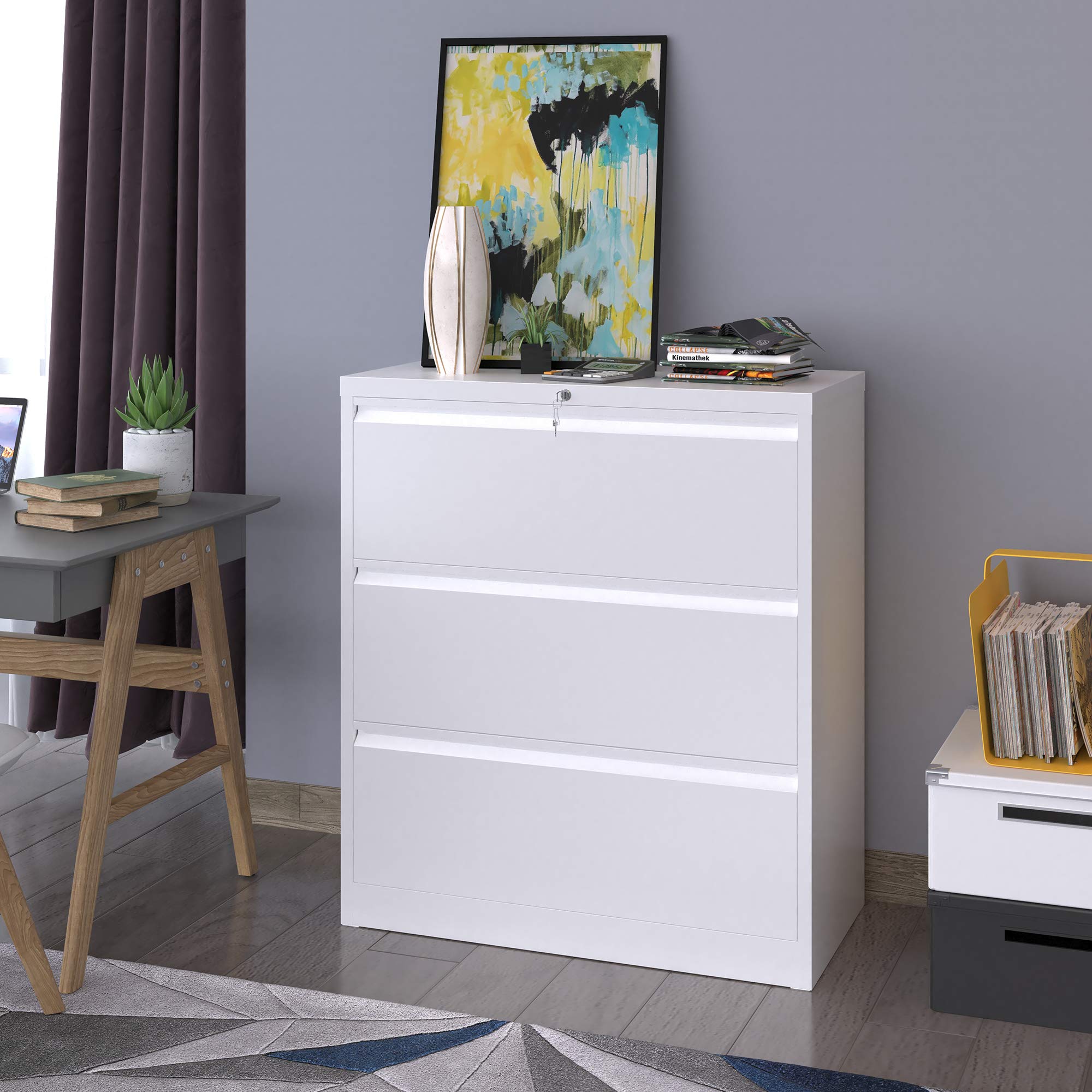 YITAHOME 3-Drawer Locking Lateral File Cabinet - Metal Stainless Steel Office Storage Organizer for Legal/Letter/A4 Documents - White | Perfect for Home Office, Corporate Workspace & School Filing Needs