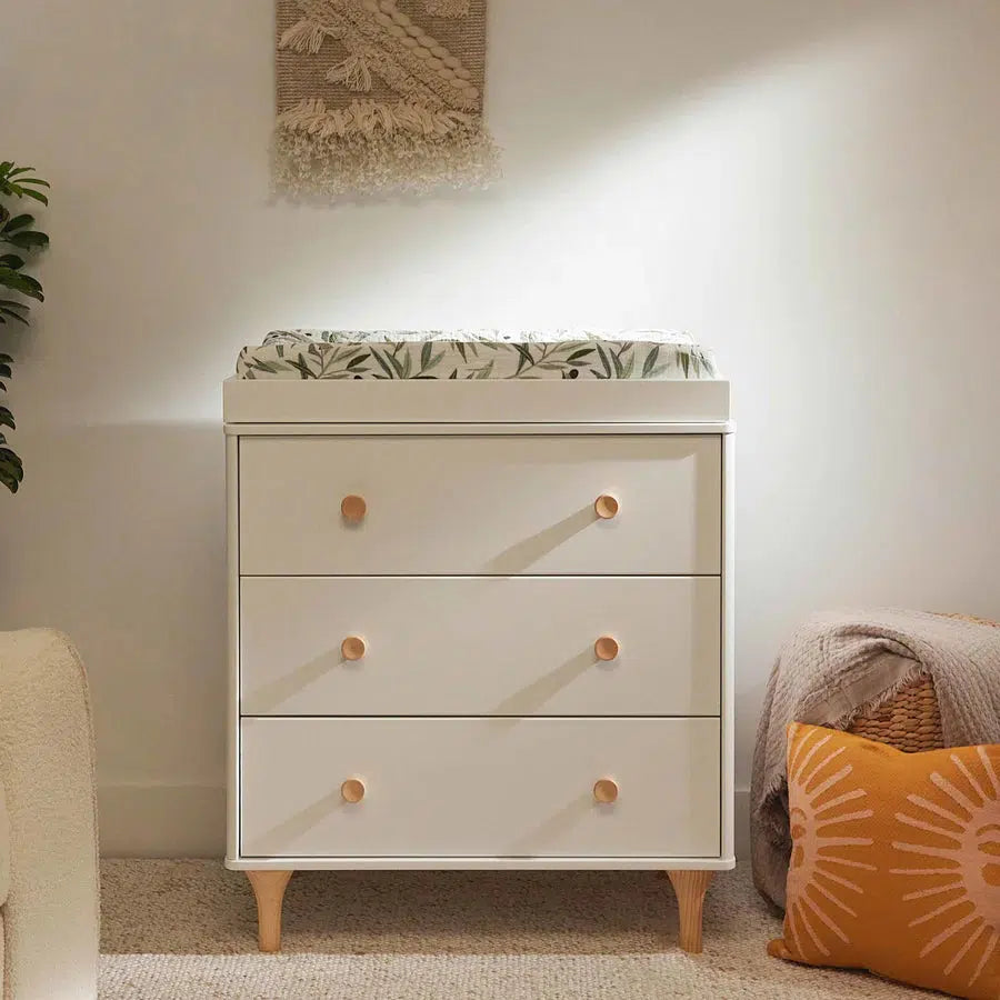 Babyletto Lolly 3-Drawer Changer Dresser in White & Natural - Nursery Storage Solution for Diapers & Baby Clothes | Modern Changing Table for Newborn Essentials