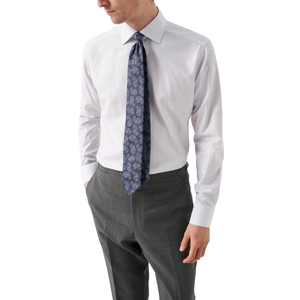 ETON Men's Check Cotton Tencel Dress Shirt - Slim Fit Single Cuff Business Casual Shirt in Pink | Perfect for Office, Wedding & Formal Occasions