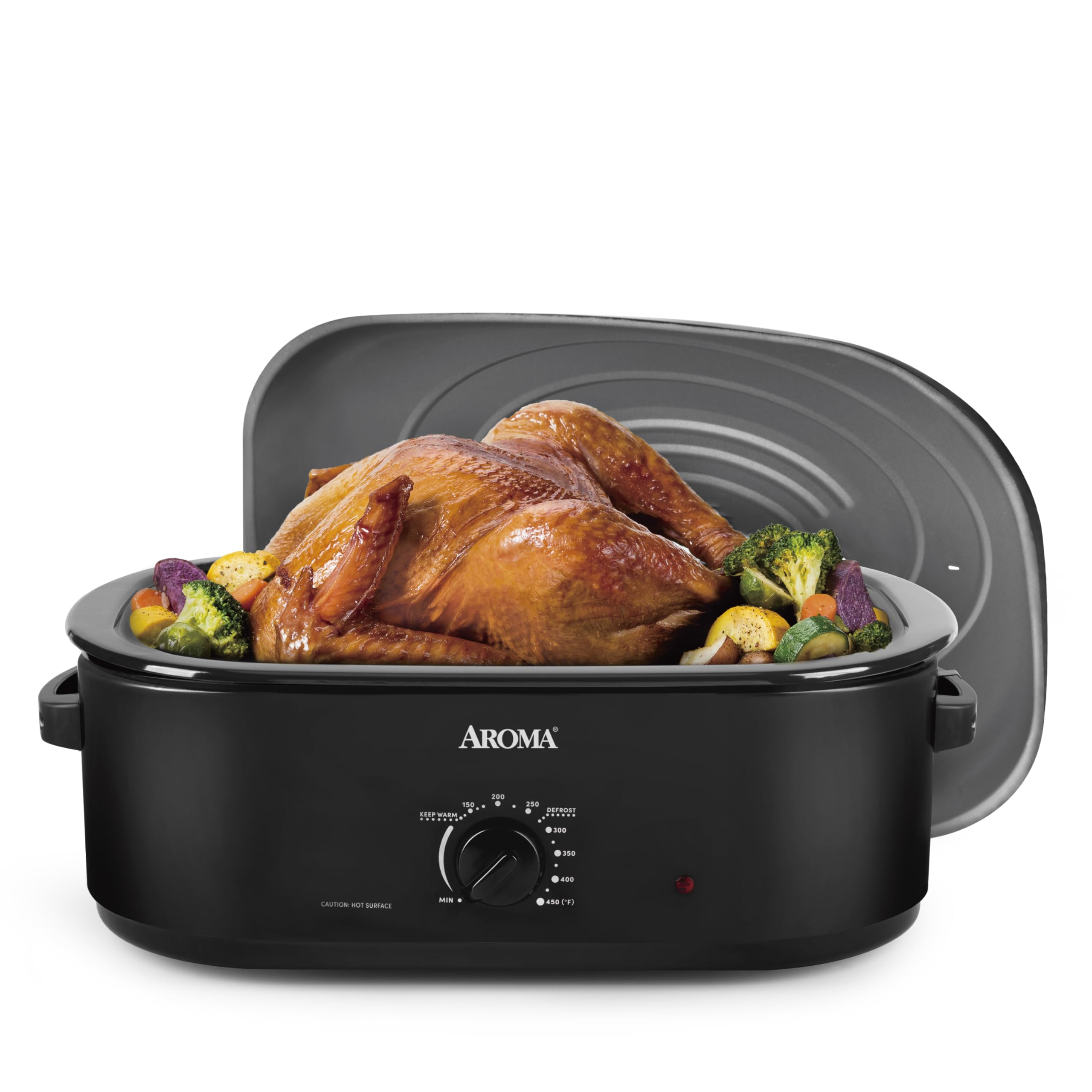 AROMA 18 Quart Roaster Oven with Self-Basting Lid - Large Capacity for 22 lb Turkey - Adjustable Temperature & Keep Warm Function - Black (ART-718B) - Perfect for Holiday Dinners, Family Gatherings & Catering Events