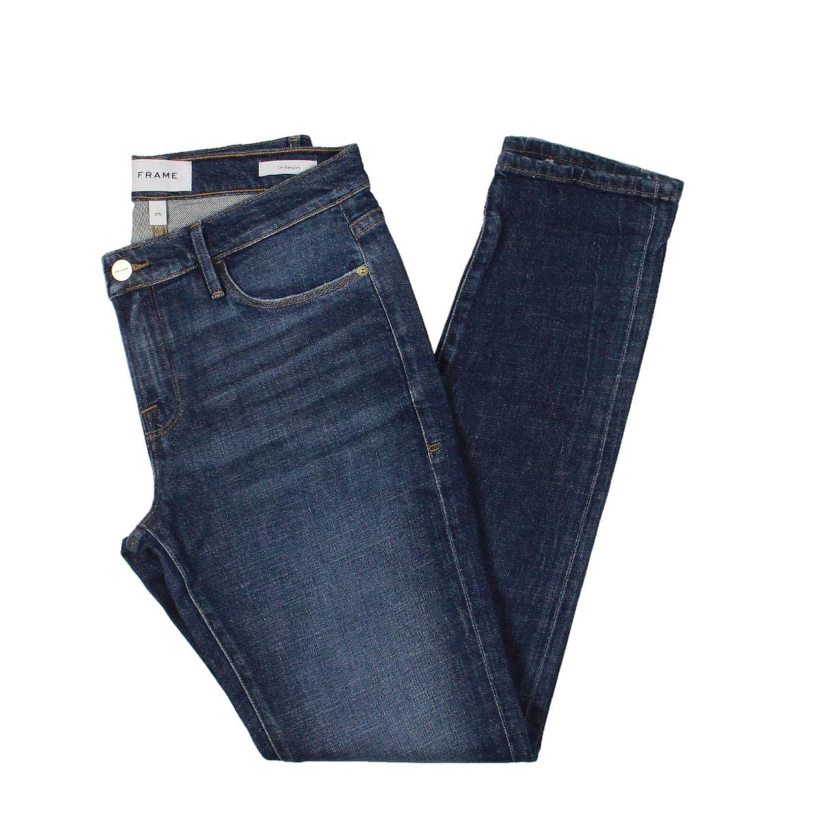 Women's Frame Le Garcon Mid-Rise Boyfriend Jeans - Medium Wash Blue (Size 25) | Comfortable Stretch Denim for Casual Wear & Everyday Outfits