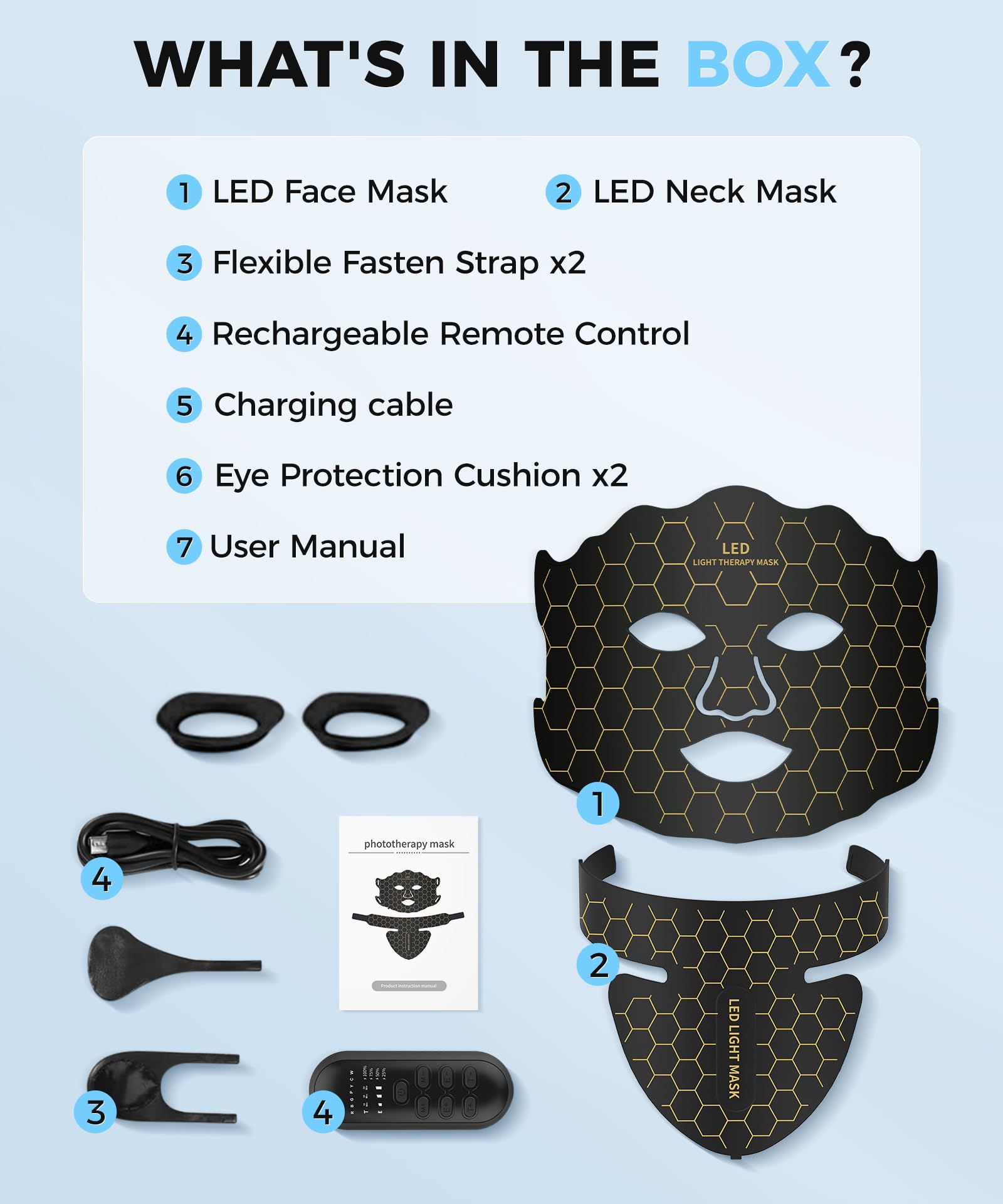 Yahi Red Light Therapy Mask for Face & Neck - 7 Color LED Light Therapy Device for Skin Care at Home | Anti-Aging, Wrinkle Reduction & Acne Treatment | Perfect for Daily Skincare Routine & Spa Treatments