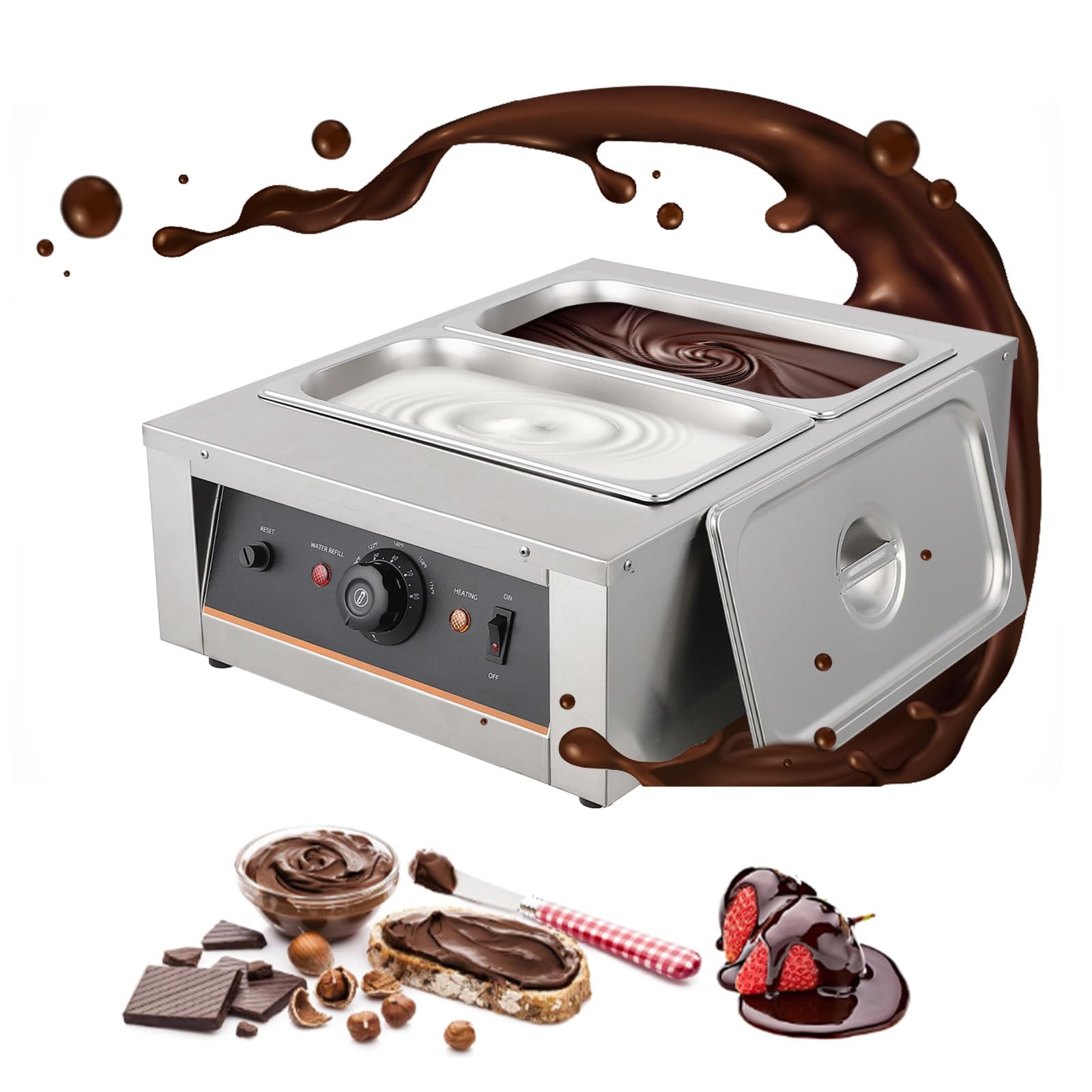 Professional Chocolate Tempering Machine - 3.3L Dual Tanks, 18 Lbs Capacity, Precise Temperature Control 86~176℉, 1500W Stainless Steel Electric Chocolate Melter for Candy Making, Baking, and Dessert Preparation - Perfect for Chocolatiers, Bakeries, and Home Chefs
