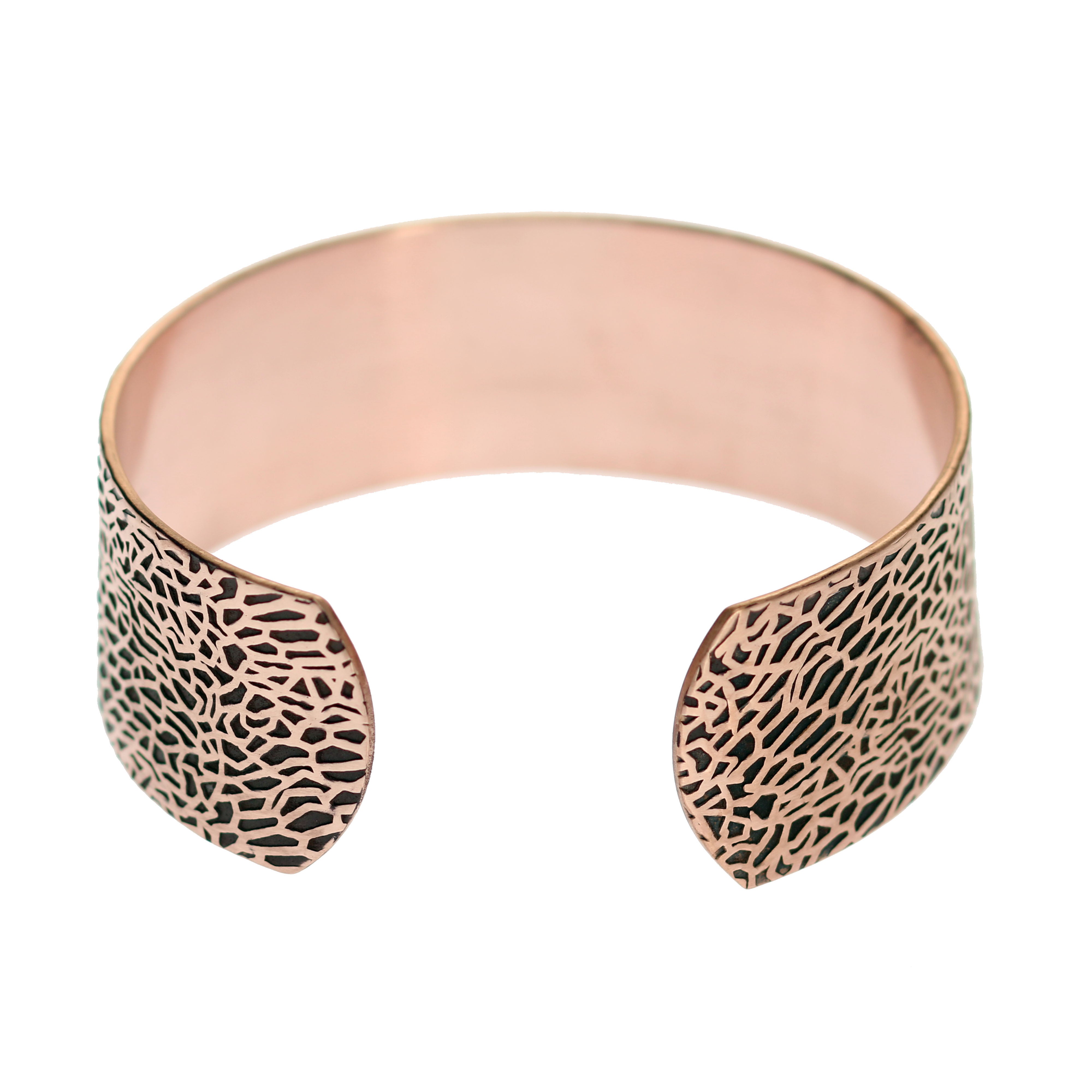 Men's Solid Copper Cuff Bracelet - 1 Inch Wide Embossed Sea Fan Design - Perfect for Beach Weddings, Boho Fashion & Casual Wear