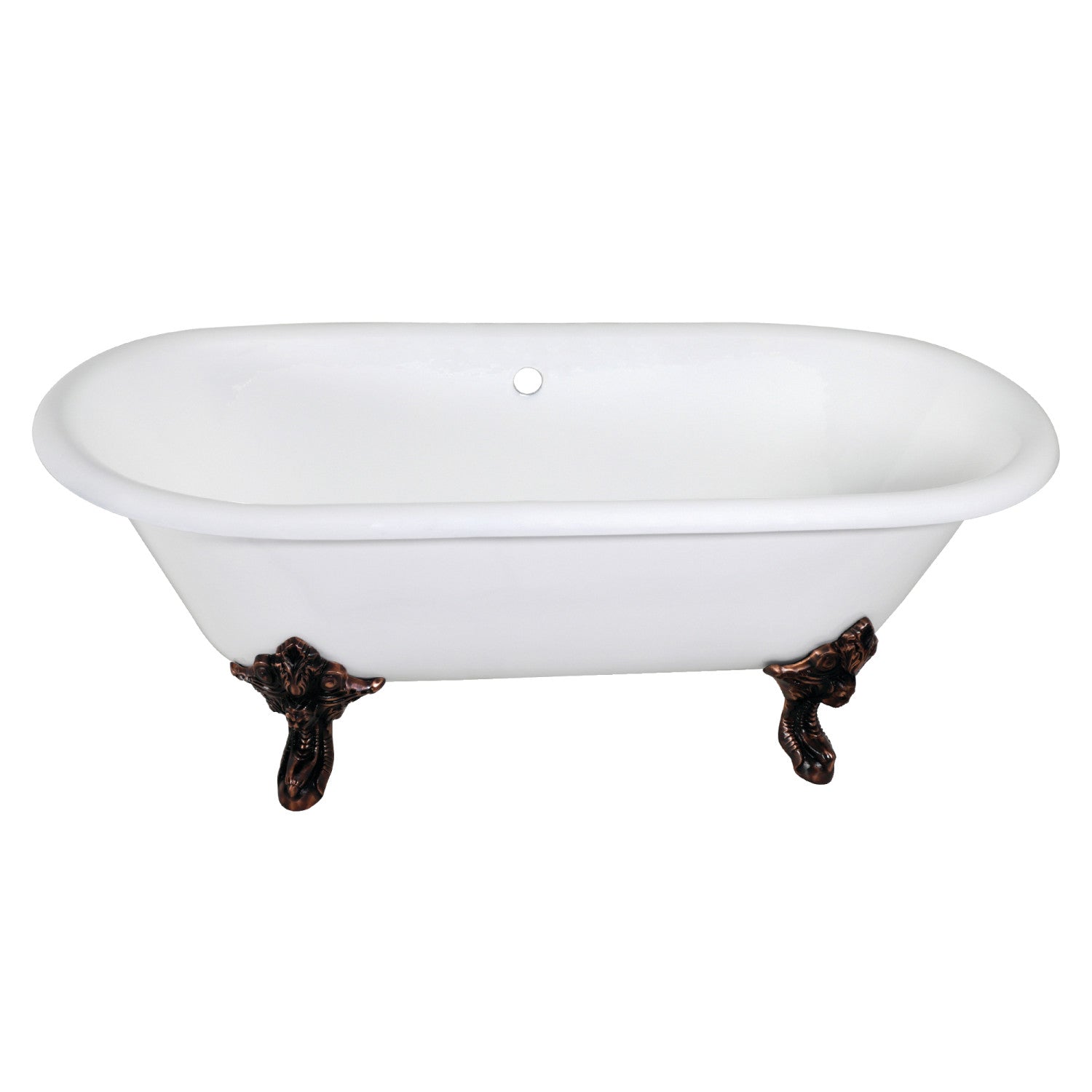 72 Inch White Cast Iron Clawfoot Bathtub - Oil Rubbed Bronze Oval Double Ended Freestanding Tub (No Faucet Holes) for Vintage Bathroom & Luxury Spa Retreat