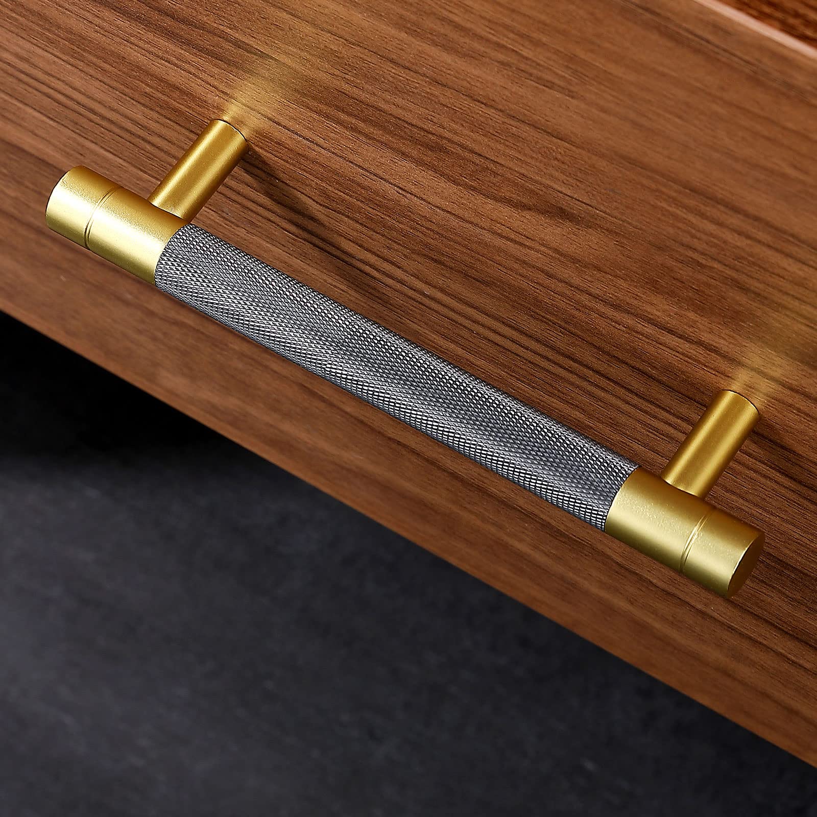 TRUSTMI 10 Pack 5 Inch Cabinet Pulls - Knurled Diamond Pattern Drawer Handles for Bathroom, Kitchen, Cupboard & Vanity - Pewter Grey & Gold Hardware - Perfect for Modern Home & Office Furniture Upgrade