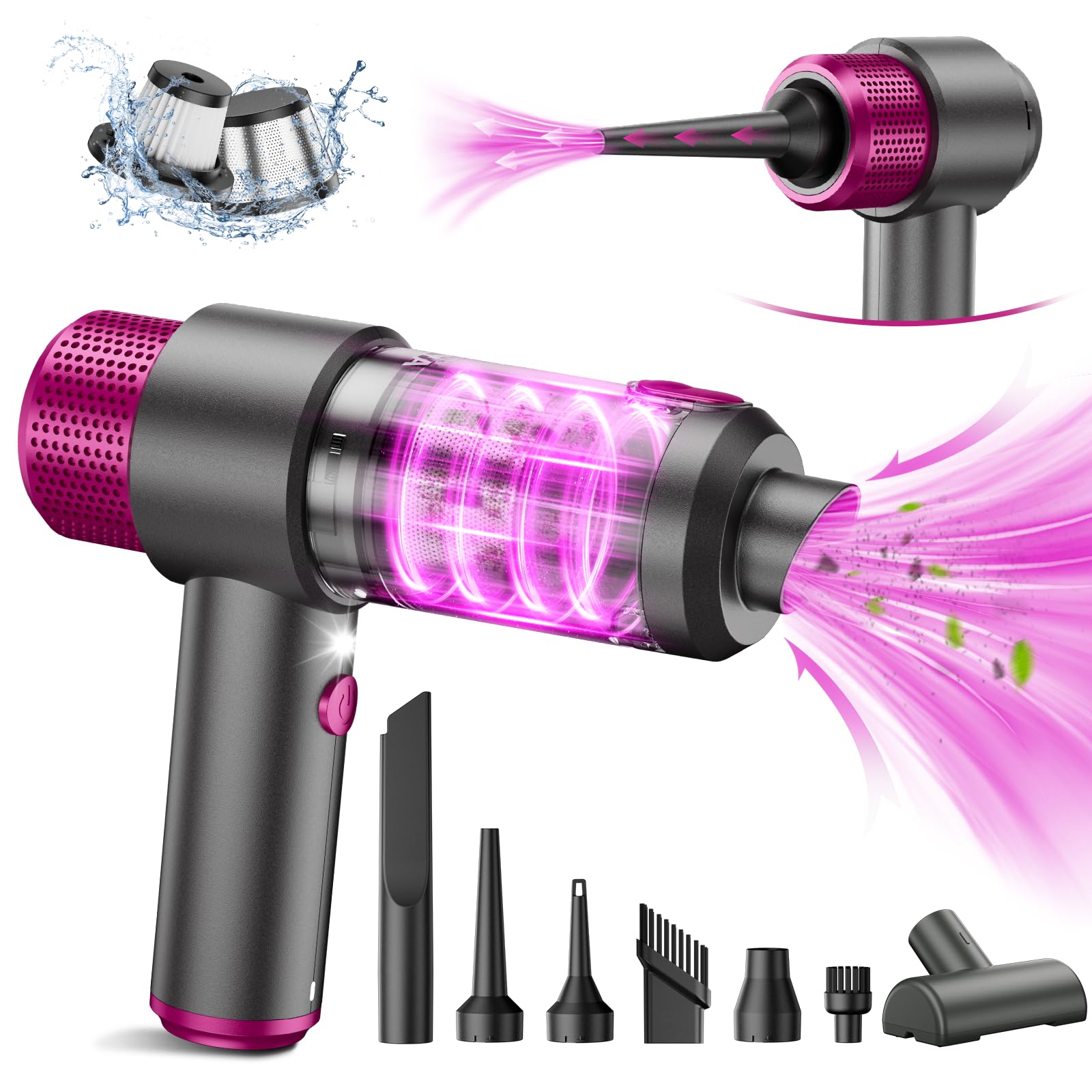 EYYA Cordless Handheld Car Vacuum Cleaner - 15000PA High Power Portable Vacuum & Air Duster, 4-in-1 Mini Vacuum with LED Light for Car, Home, Office - Perfect for Quick Cleanups, Pet Hair Removal, and Car Detailing