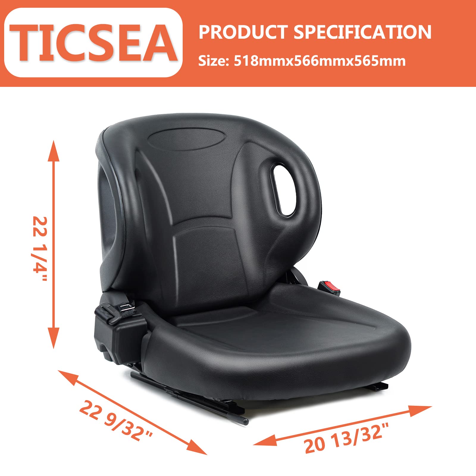 Universal Forklift Seat with Adjustable Backrest, Micro Switch & Safety Belt - Compatible with Toyota Forklift, Tractor, Excavator, Skid Loader, Backhoe, Dozer, Telehandler - Heavy Duty Ergonomic Operator Seat for Construction & Industrial Equipment