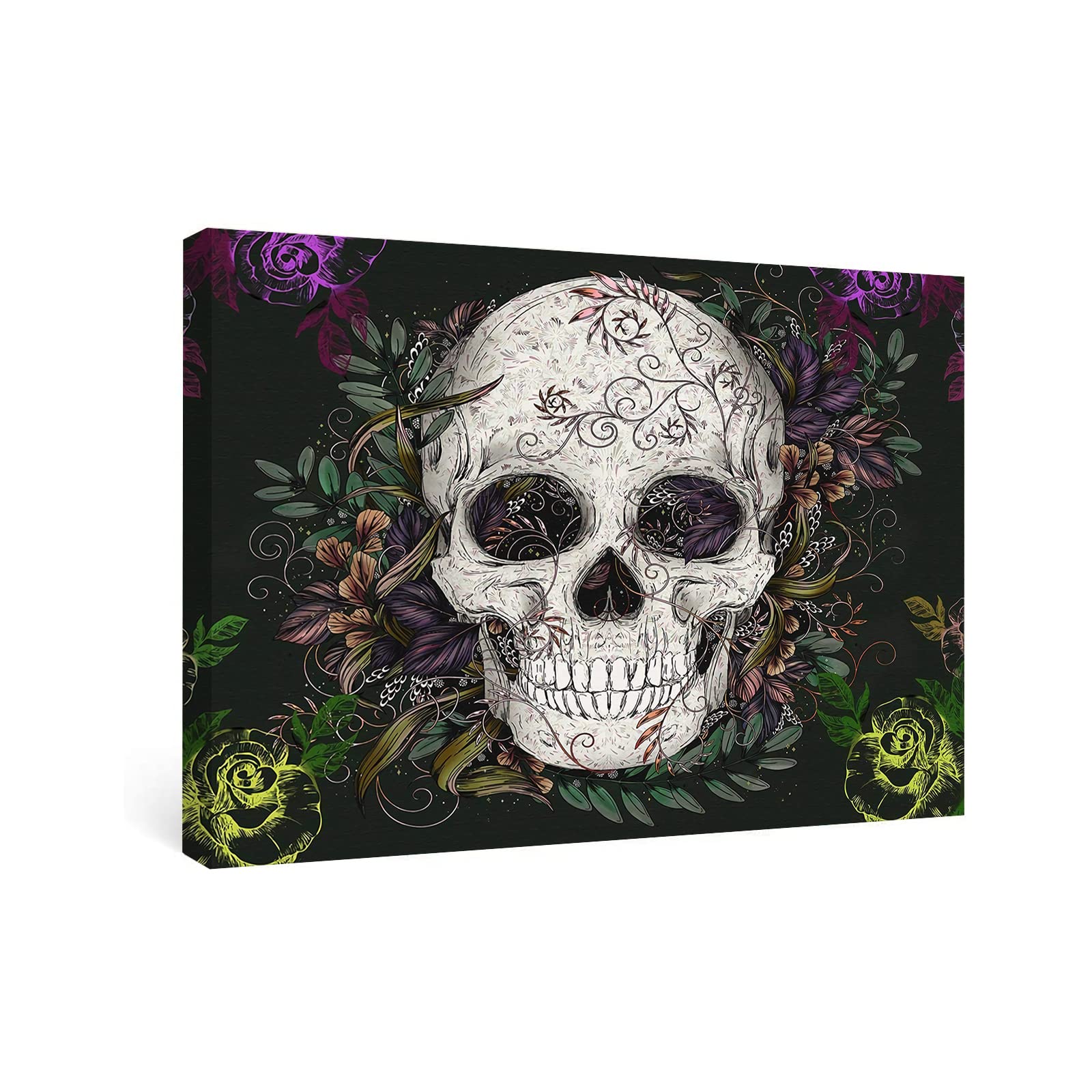 Youshosho Skull Wall Art Prints - Gothic Home & Office Decor - Framed Canvas Wall Hanging for Living Room, Bedroom, or Man Cave