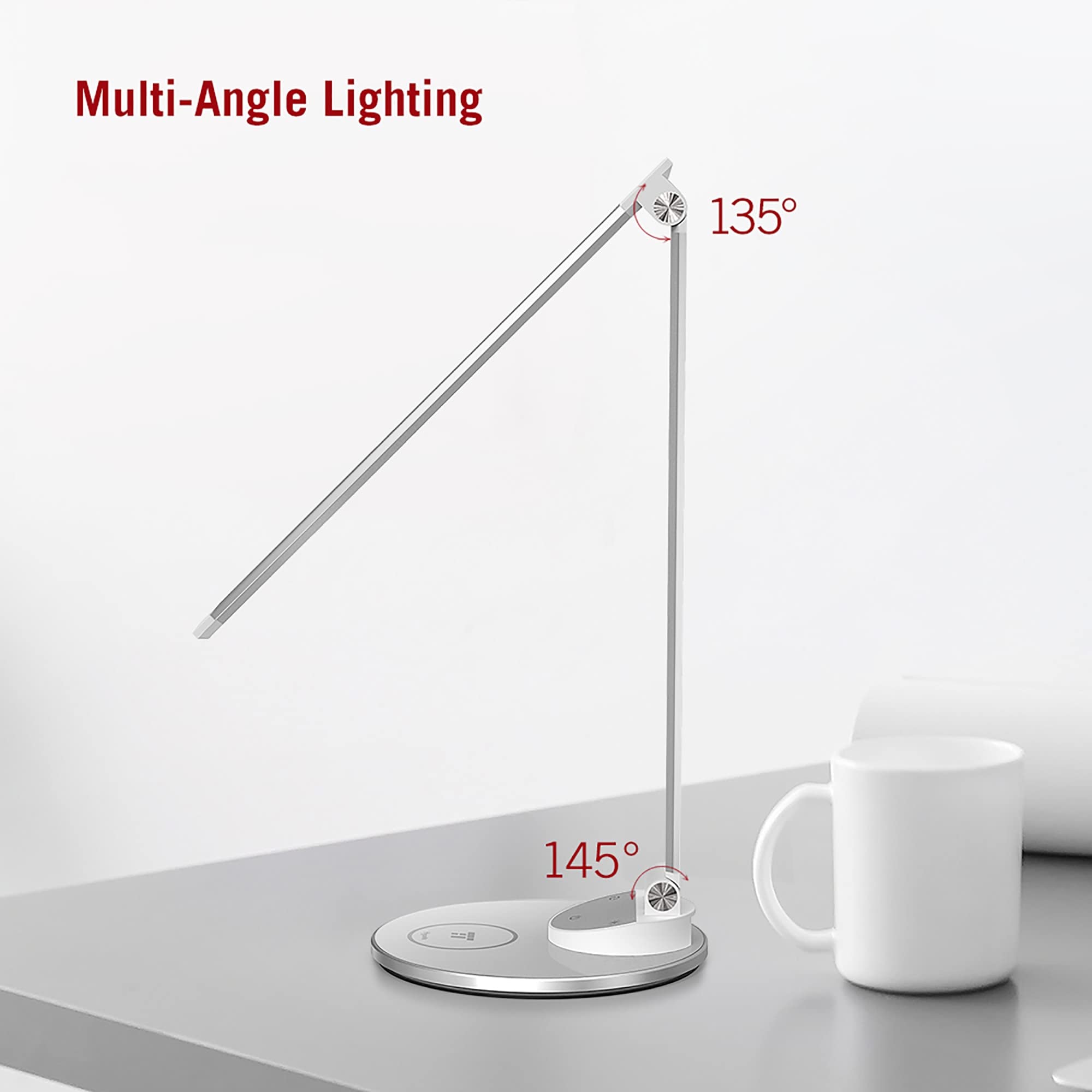WorkPro™ LED USB Desk Lamp with Wireless Charger - 16.5 Inch Adjustable Office Light, White/Silver - Perfect for Home Office, Study & Workspace Lighting