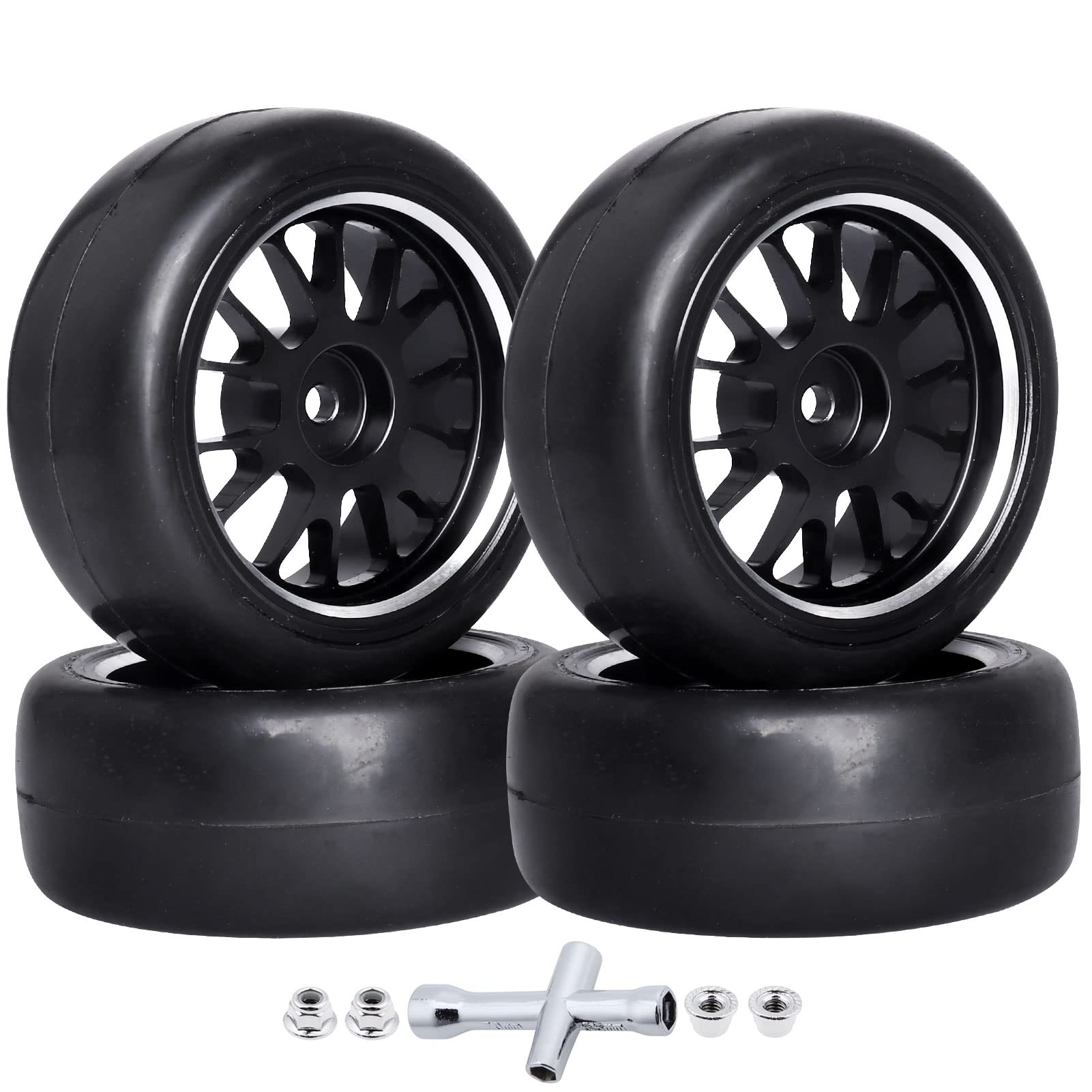 PreGlued 1/10 Scale RC On-Road Wheels & Tires - 12mm Hex Aluminum Alloy Rims for Touring Drift Cars (Set of 4, Edition D) - Perfect for Competitive Racing & Drift Tracks