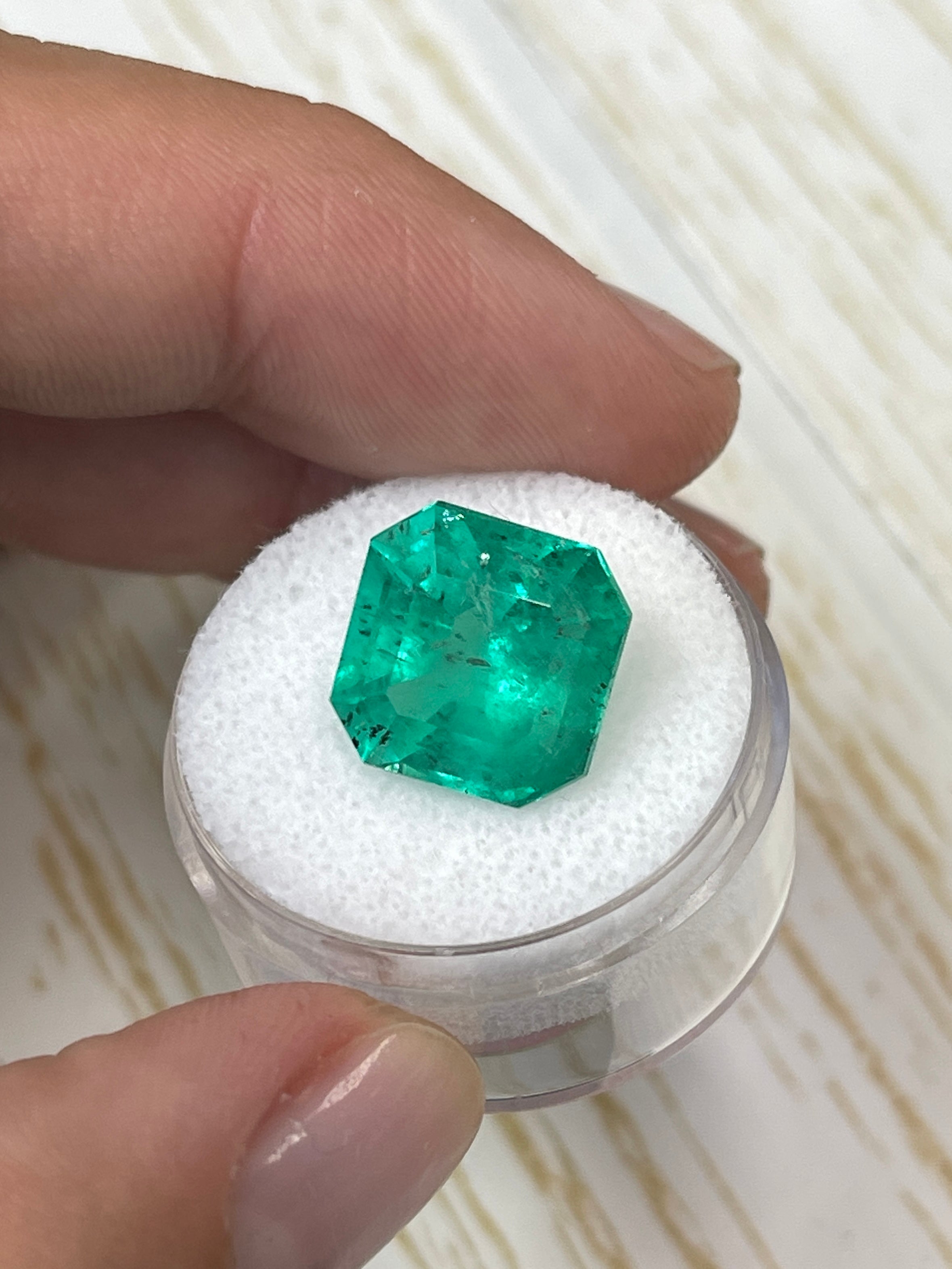 9.03 Carat 12.5x12.5mm Huge Green Natural Loose Colombian Emerald Gemstone - Asscher Cut for Jewelry Making, Engagement Rings & Luxury Gifts