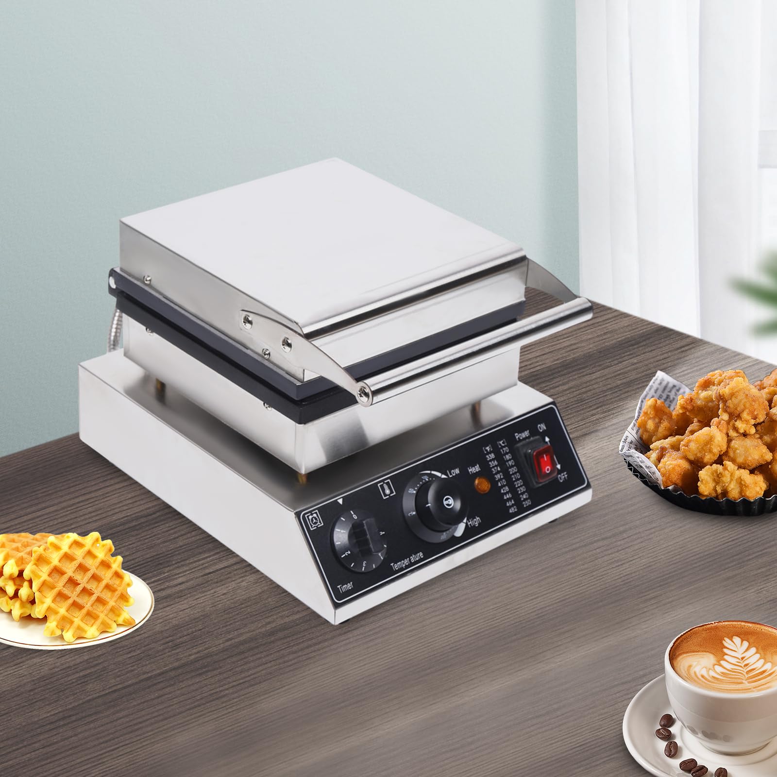 110V Commercial Waffle Maker - 1750W Electric Waffle Machine with 4 Nonstick Plates, Adjustable Time & Temperature Controls for Perfect Waffles - Ideal for Restaurants, Cafes, Breakfast Shops and Home Use - Great for Sunday Brunch, Family Gatherings and Breakfast Businesses