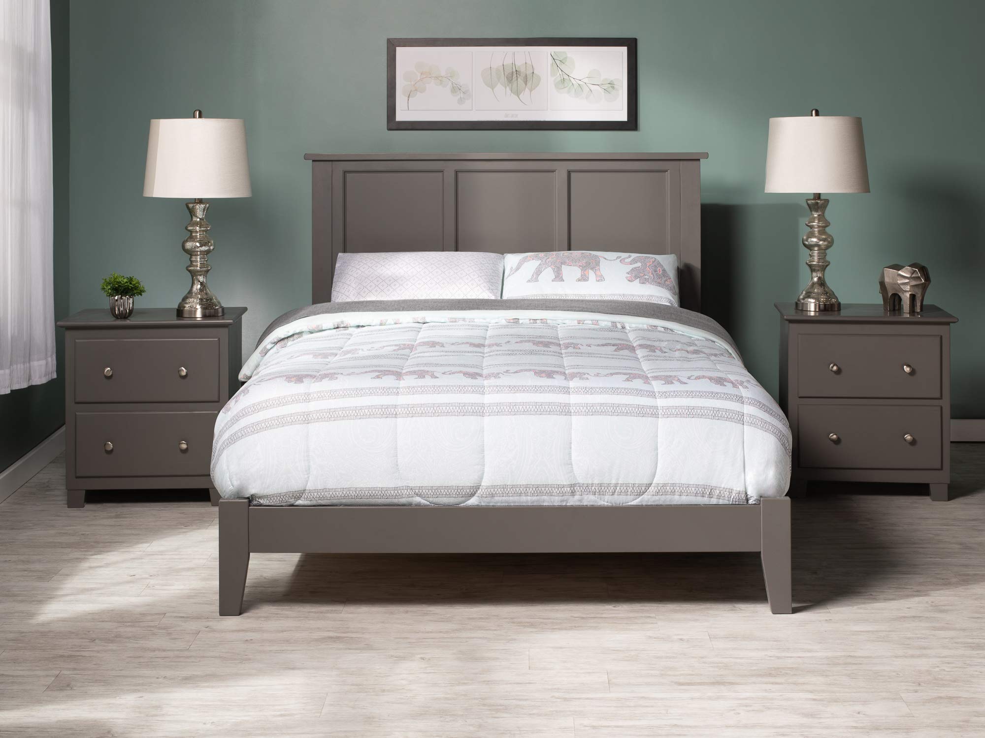 AFI Madison Full Size Foundation Bed Frame with USB Charging Ports, Grey - Sturdy Support for Mattresses, Perfect for Bedrooms, Guest Rooms & Dorms