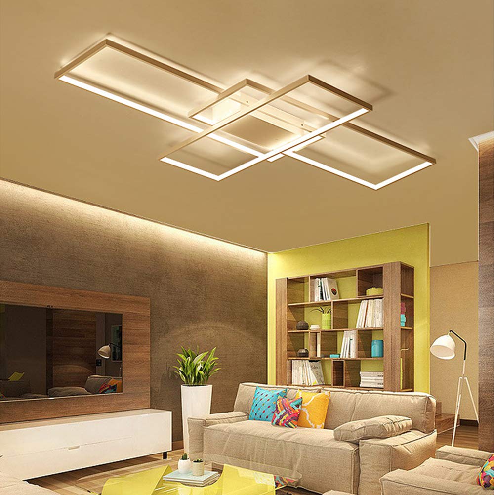 Modern LED Acrylic Chandelier with Dimmable Remote Control - 3 Rectangle Flush Mount Ceiling Light Fixture for Living Room, Dining Room, Bedroom, Kitchen & Hotel Lobby - Perfect for Contemporary Home Decor and Commercial Spaces