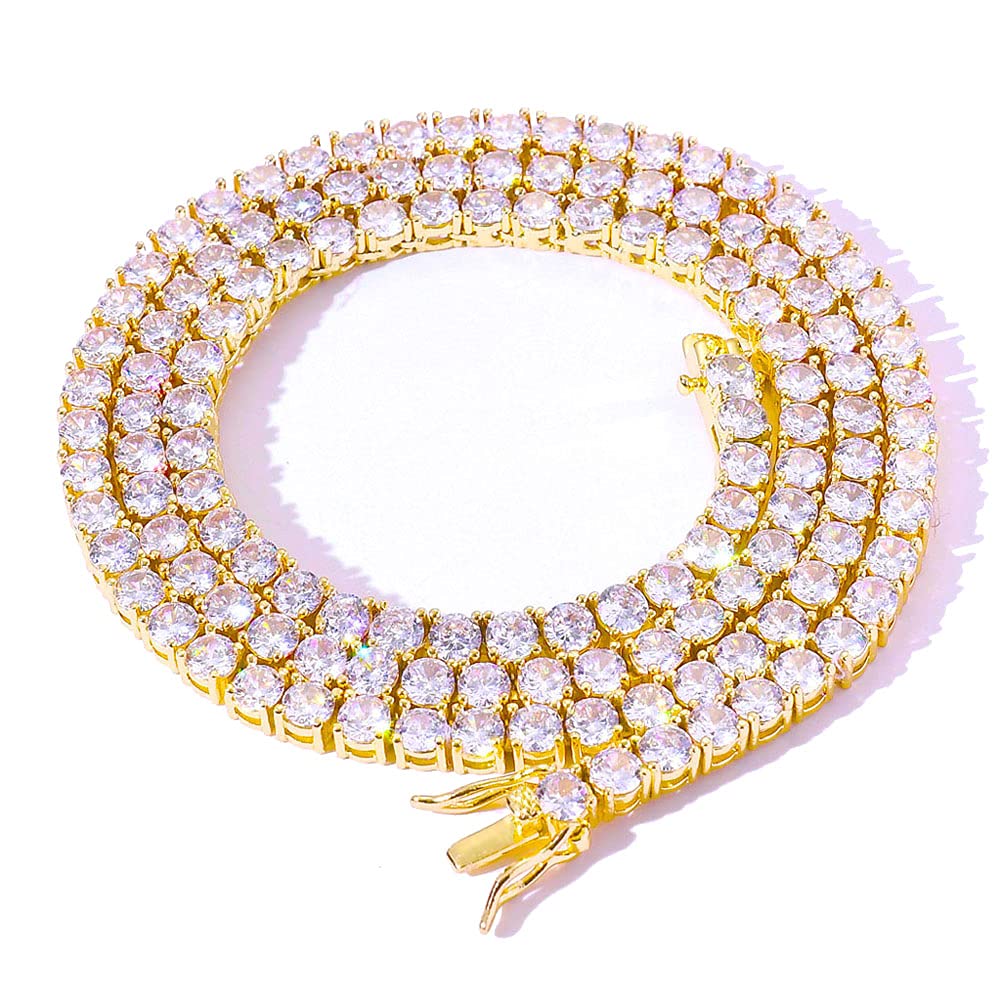 Elegant Tennis Necklace for Women & Men - Fake Diamond Chain with Bling Cubic Zirconia & Rhinestones - VVS Diamond Choker Necklace - Perfect for Parties, Weddings & Special Occasions