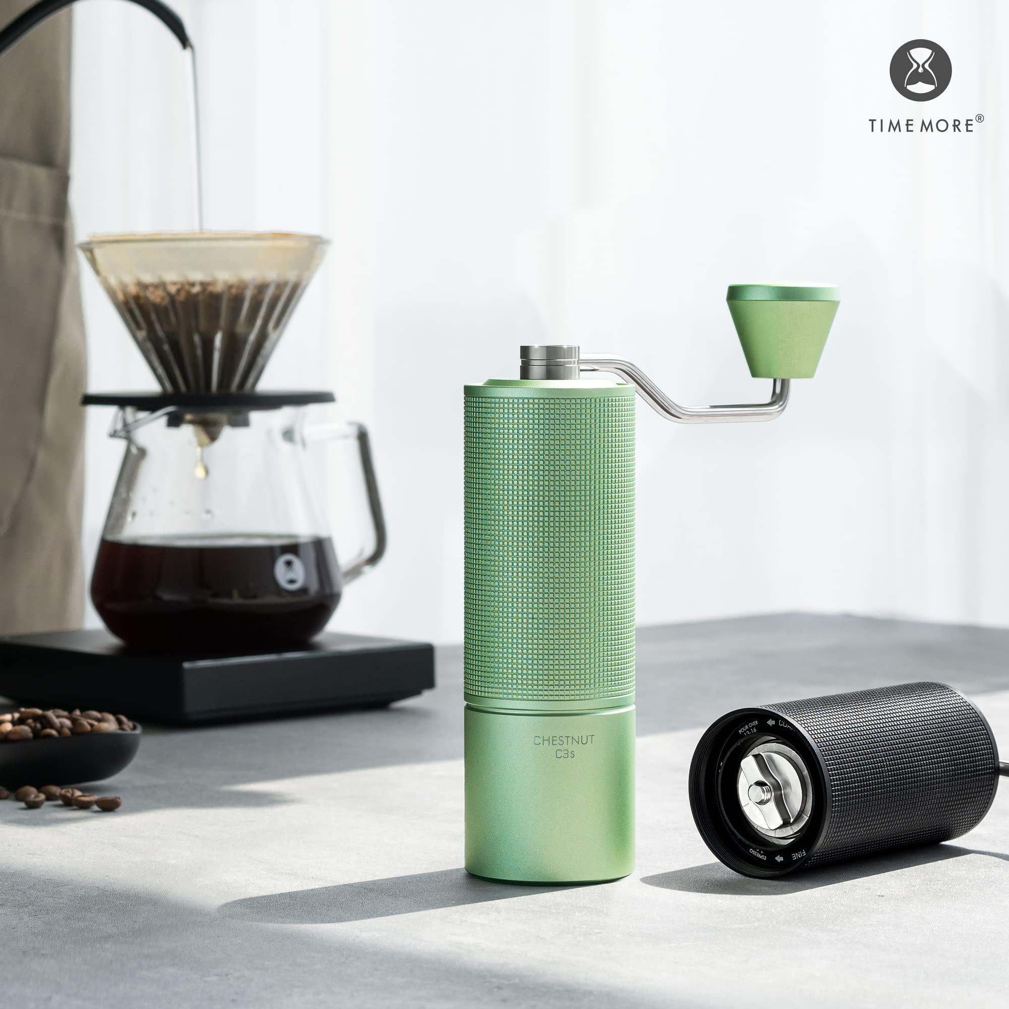 TIMEMORE Chestnut C3S Manual Coffee Grinder - Adjustable Stainless Steel Conical Burr Hand Mill for Espresso, French Press, Pour Over & Cold Brew - Perfect for Home, Office & Travel Use - Green