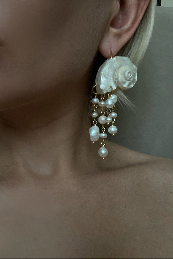 Baroque Pearl Conch Shell Earrings for Women - Elegant Summer Vacation Jewelry Gift for Beach Wedding, Party & Boho Fashion