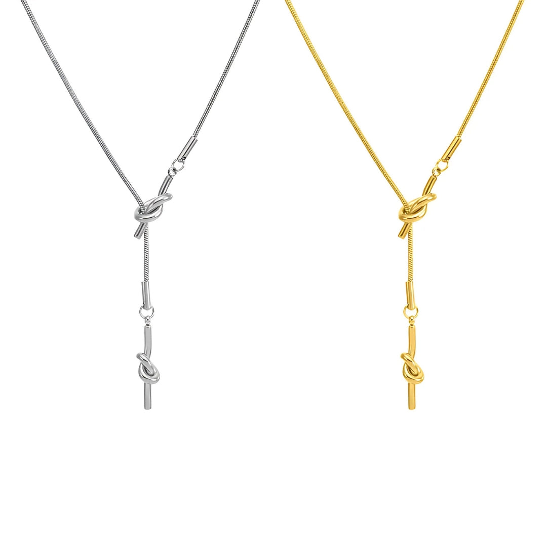 Elegant Adjustable Gold Knot Tassel Lariat Y Necklace for Women | Trendy Layered Minimalist Jewelry Gift | Perfect for Date Night, Office Wear & Special Occasions