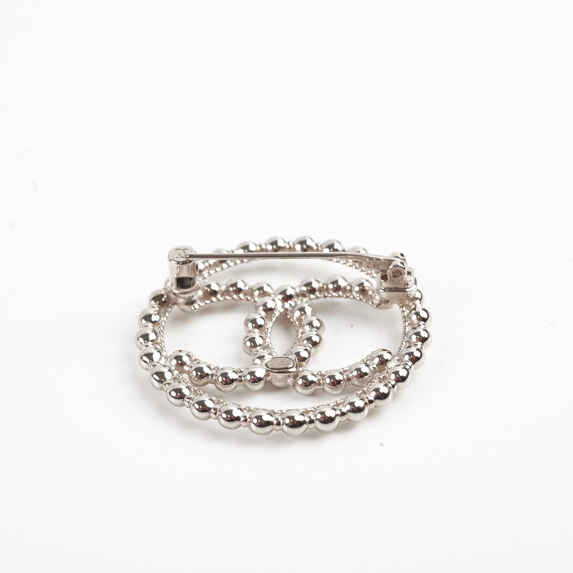 Chanel CC Round Silver Brooch - Elegant Vintage Fashion Pin for Women | Perfect for Jackets, Scarves, Bags & Special Occasions