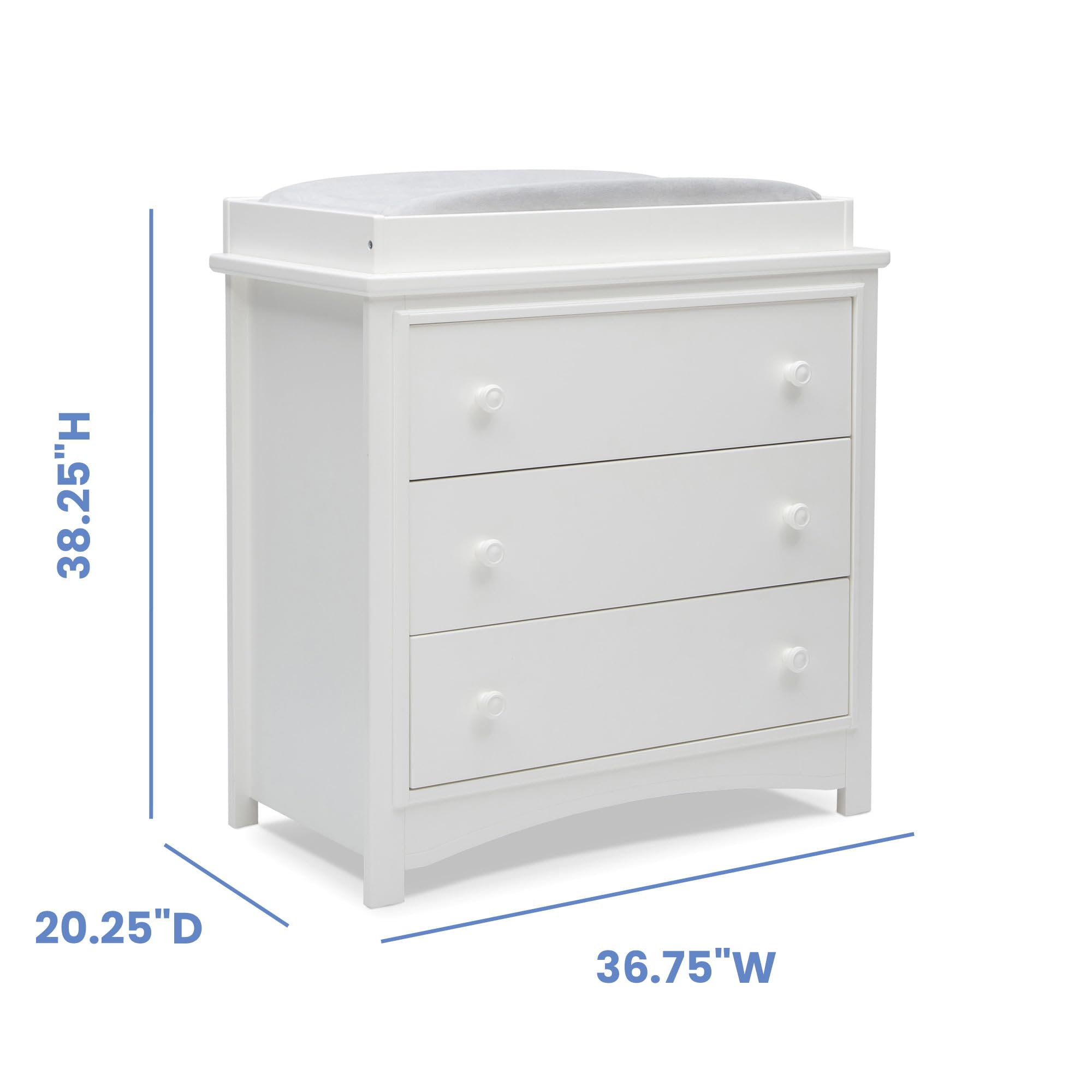 Delta Children Perry 3-Drawer Dresser with Changing Top & Safety Interlocking Drawers - White Nursery Furniture for Baby Room Organization & Diaper Changing Station