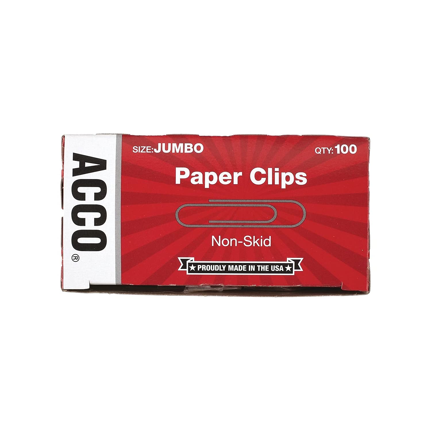ACCO Non-Skid Jumbo Size #4 Paper Clips - Silver (Box of 100) - Secure Document Organization for Office, School & Home Use