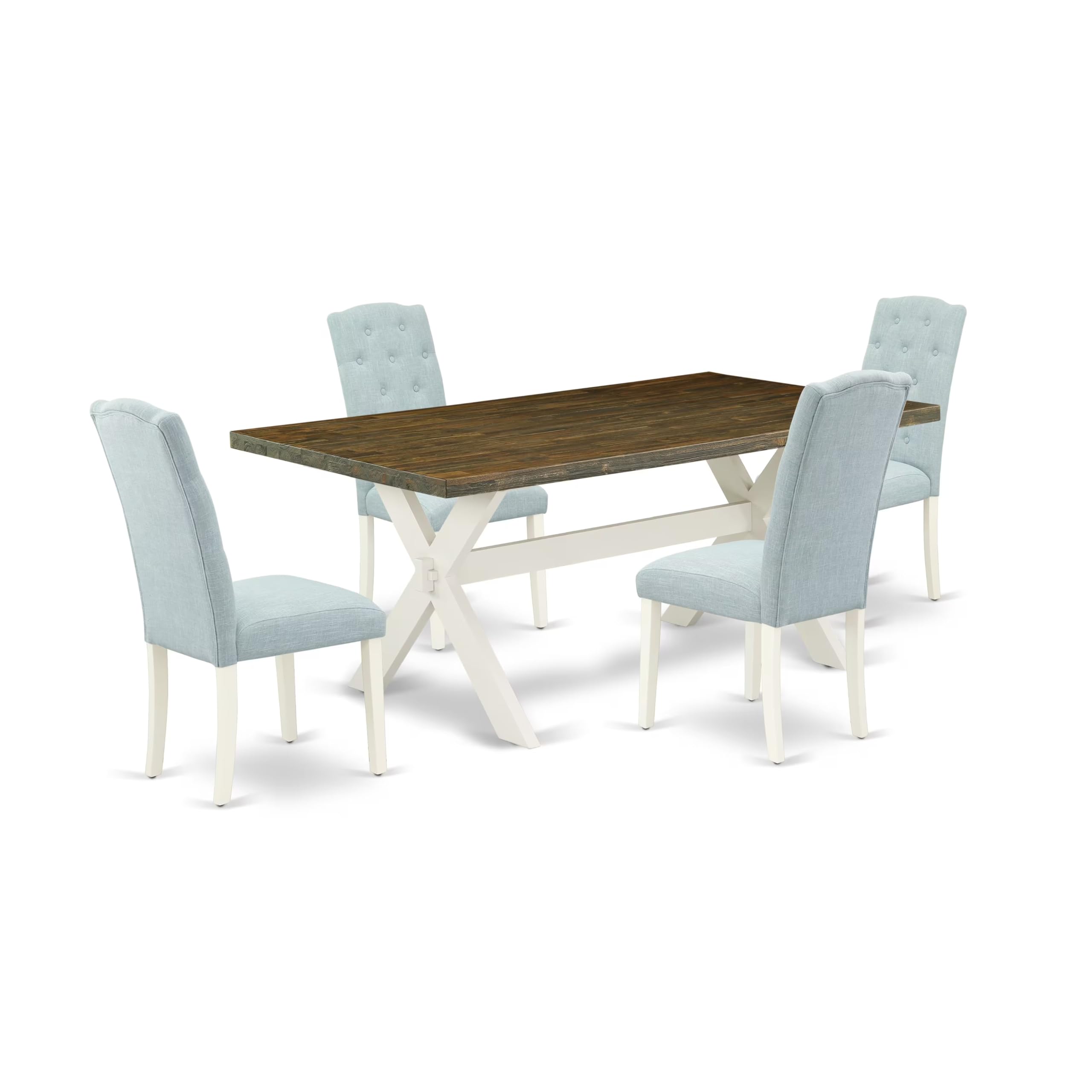 East West Furniture X077CE215-5 5-Piece Dining Room Set - 40x72 Inch Rectangle Kitchen Table with X-Legs & 4 Baby Blue Linen Fabric Chairs - Modern 4-Seater Dining Table Set for Small Spaces, Kitchens, Breakfast Nooks & Apartments