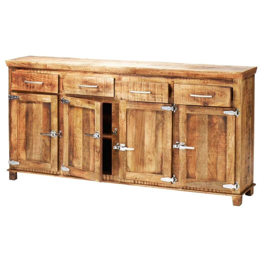 Cromer Icebox Dining Buffet Sideboard with 4 Doors & Drawers - Natural Wood Kitchen Storage Cabinet for Dining Room, Living Room & Entryway Organization