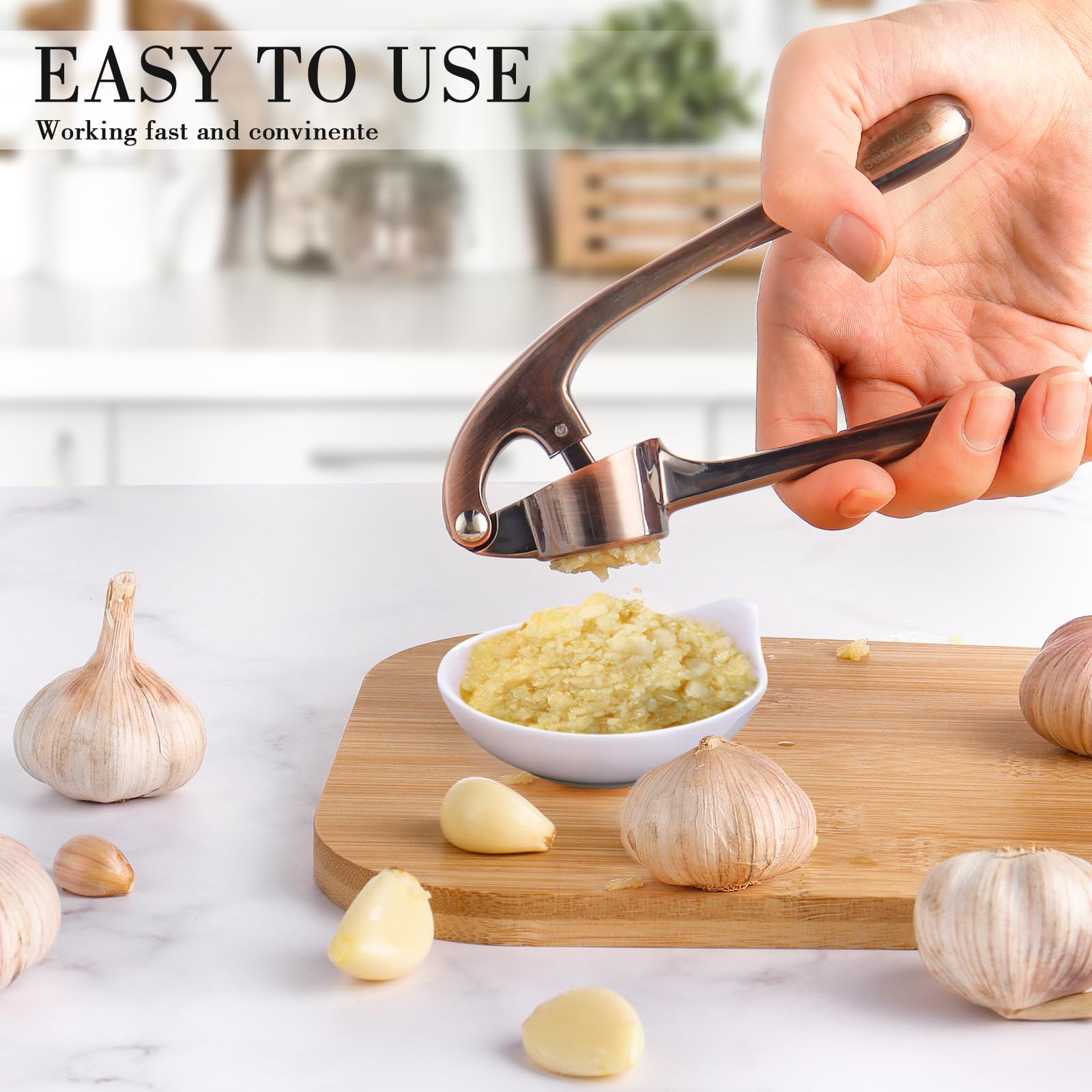 Heavy-Duty Zinc Alloy Garlic Press with Silicone Roller - Perfect for Cooking & Meal Prep