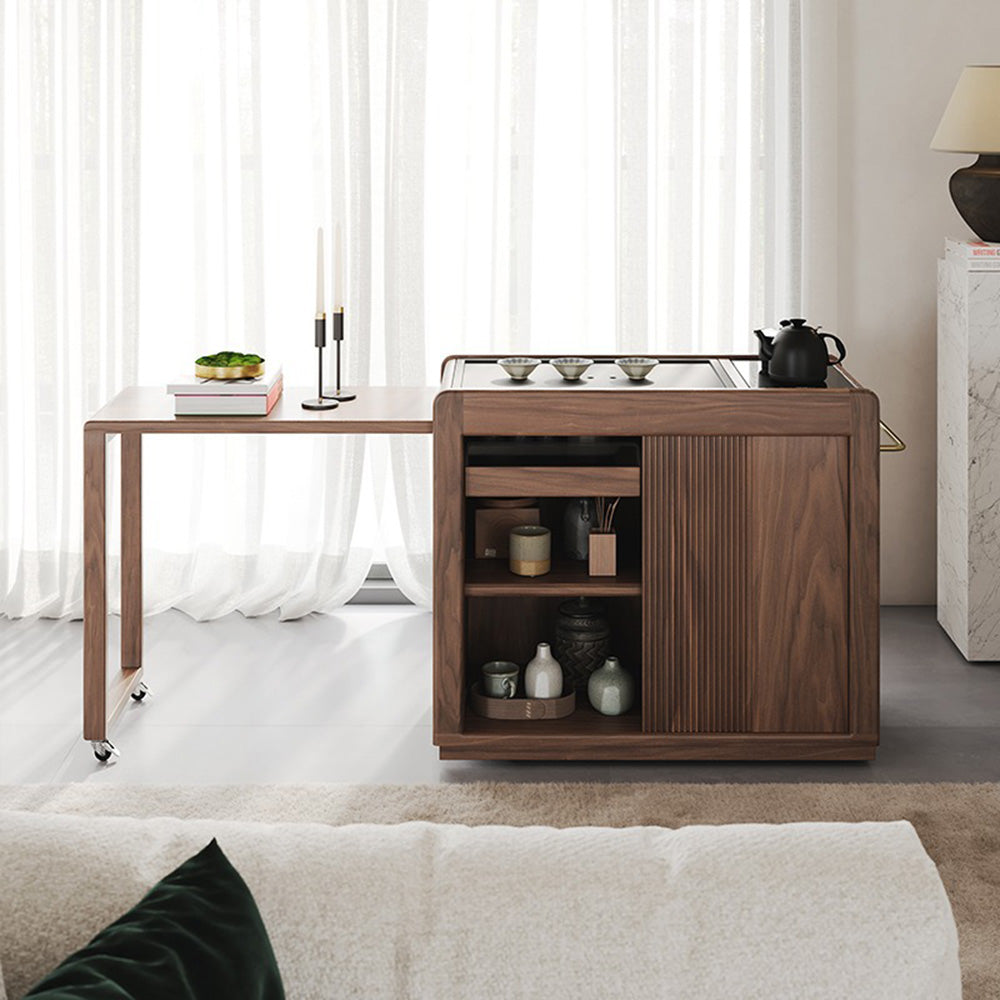 Extendable Walnut Coffee Table - Adjustable Modern Tea Table for Living Room, Office & Small Spaces - Solid Wood Furniture for Home Decor