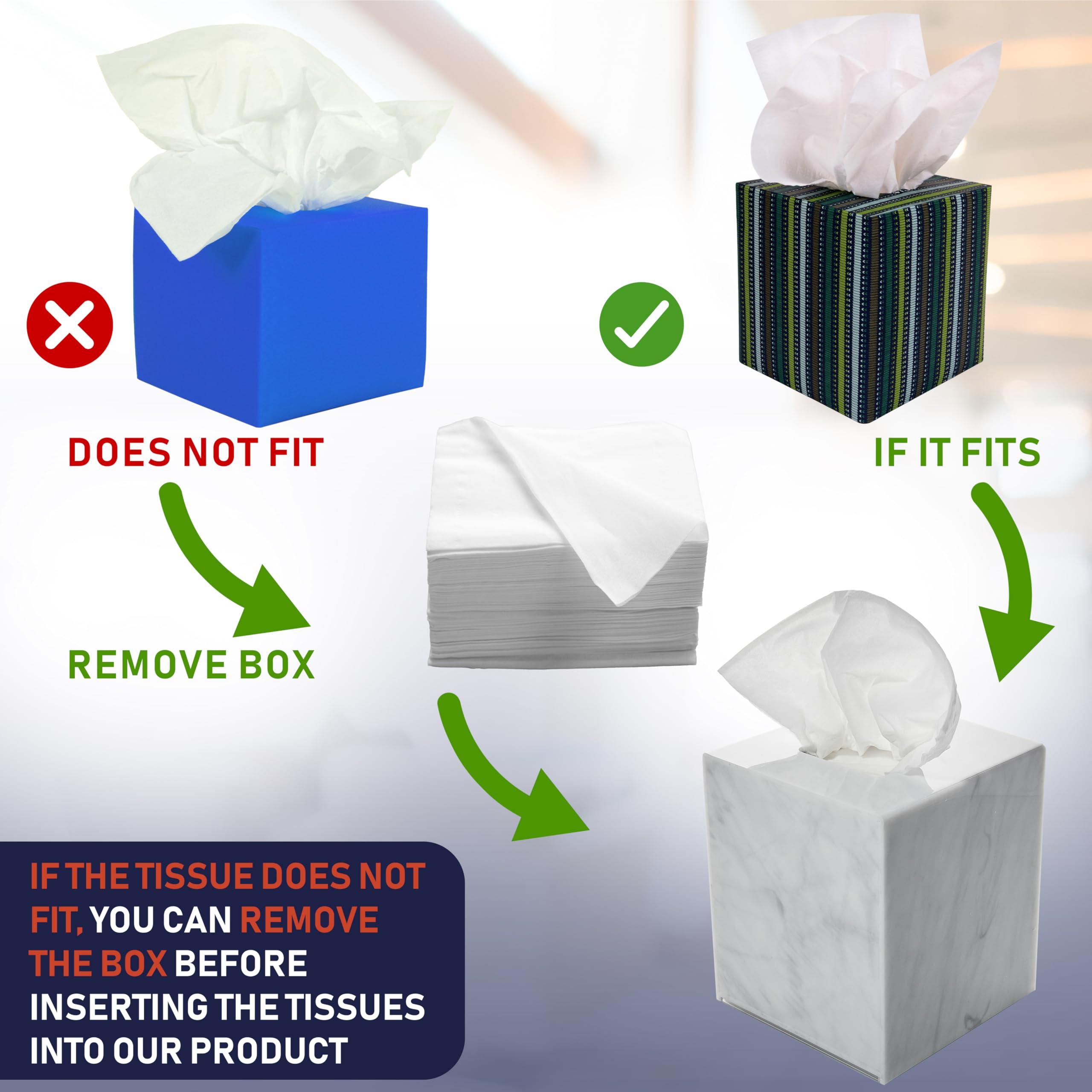 Square Acrylic Tissue Box Holder - Stylish Dispenser for Facial Tissues, Napkins & Dryer Sheets | Perfect for Bathroom, Bedroom, Office Desk, Vanity Countertop & Nightstand | Marble Pattern Home Decor Organizer