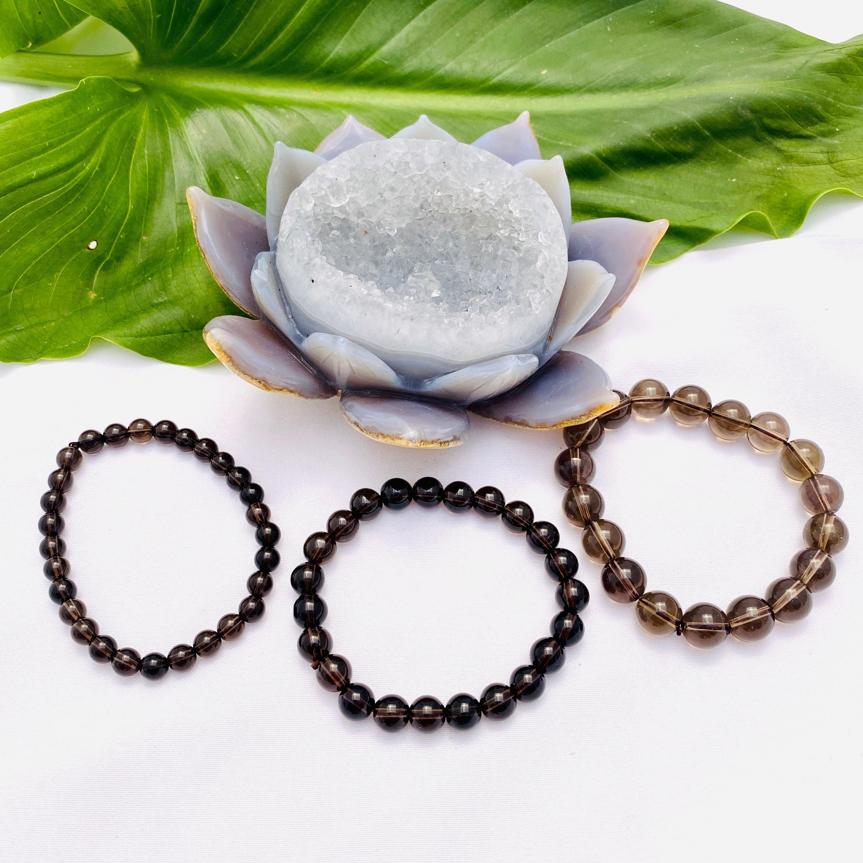 Natural Smokey Quartz Beaded Bracelet for Women - Healing Crystal Jewelry for Meditation, Yoga & Positive Energy