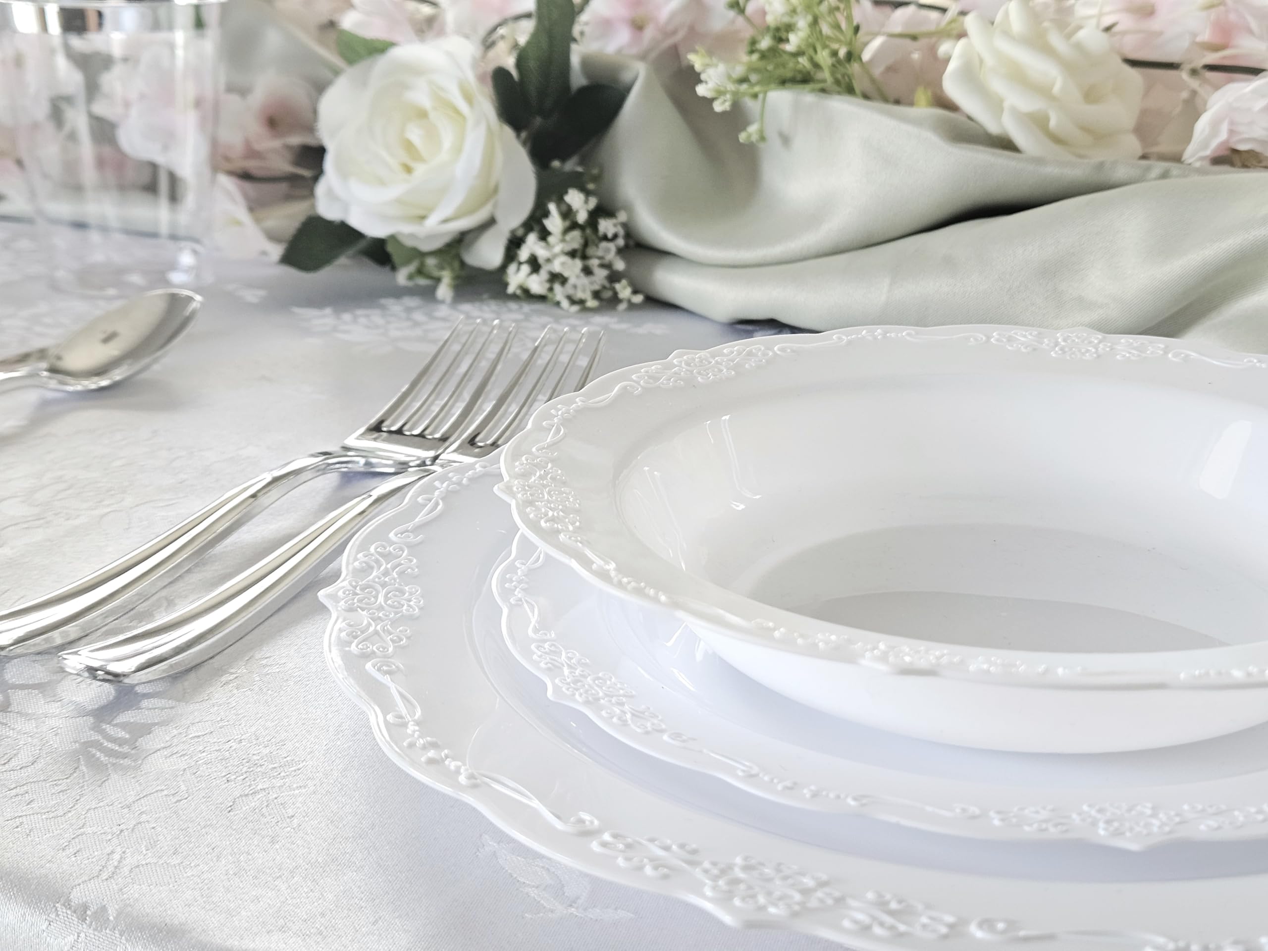 60-Piece Disposable White Verona Bowls (12oz) - Elegant Wedding & Party Dinnerware for Soup, Salad, and Dessert Serving