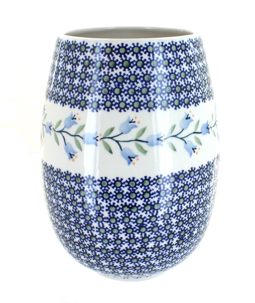 Handmade Blue Rose Polish Pottery Tulip Vase - Elegant Floral Decor for Home, Wedding & Gift Ideas