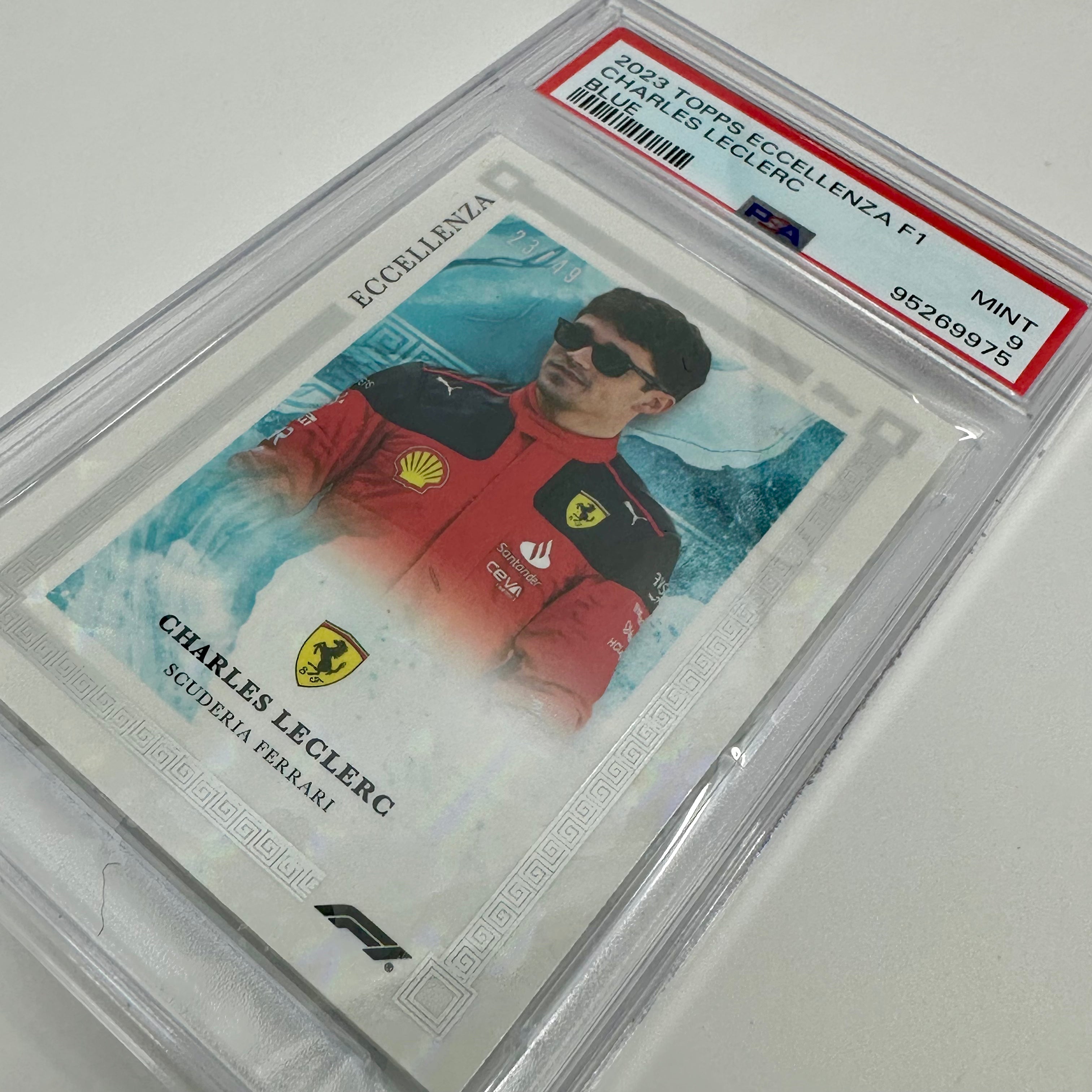PSA 9 Graded 2023 Charles Leclerc Blue Eccellenza #23/49 - Rare F1 Racing Card for Collectors & Fans, Perfect for Display or Investment
