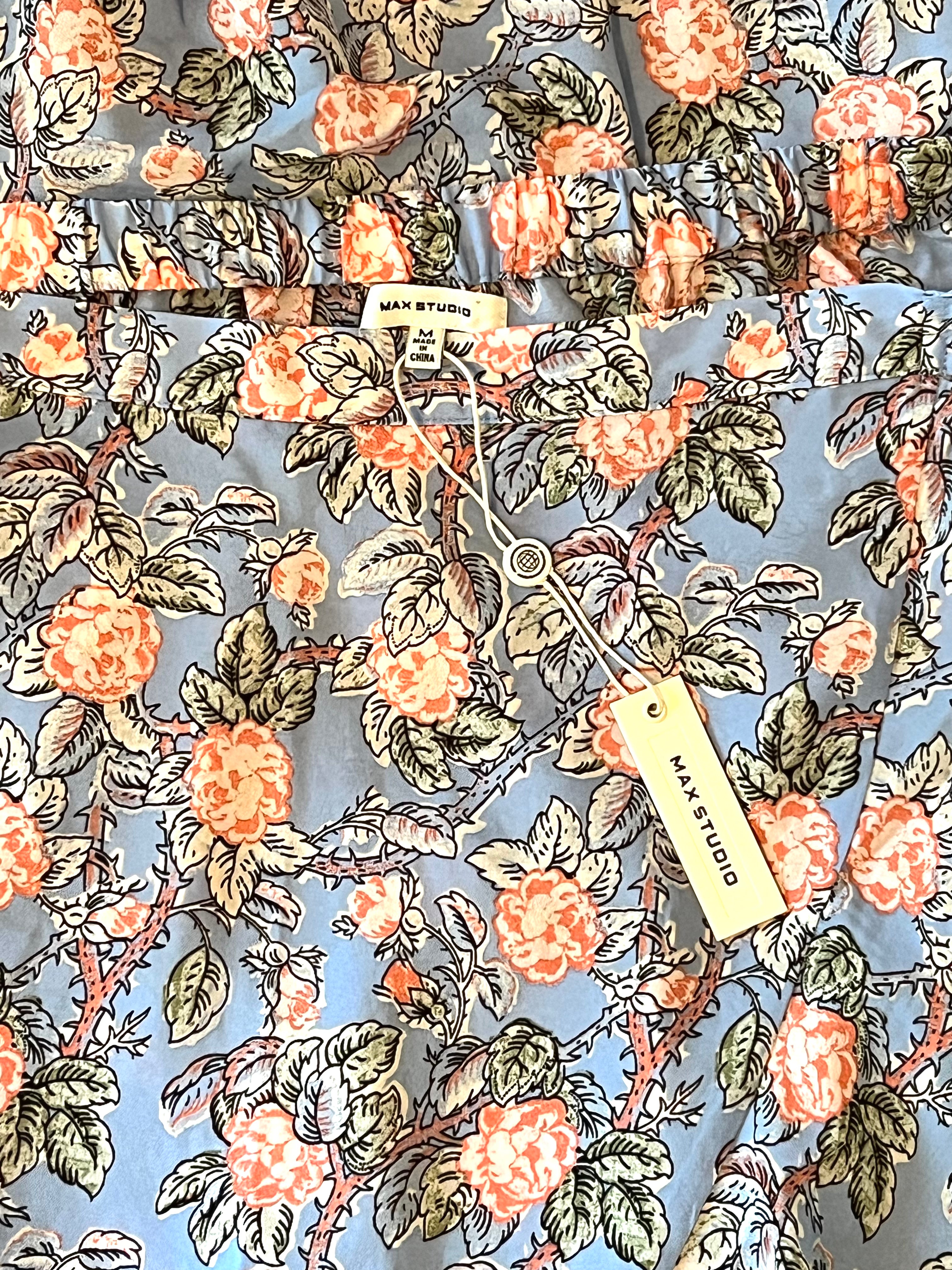 Max Studio Women's Size M Blue Floral Print Wrap Skirt - Summer Casual Dressy Skirt for Beach, Vacation & Date Night