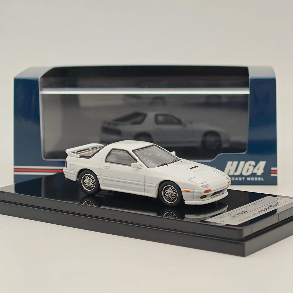 1:64 Mazda RX-7 FC3S Infini Crystal White Diecast Model Car - Hobby Japan HJ641043FW - Collectible Toy Car for Display, Racing Enthusiasts & Diecast Collections