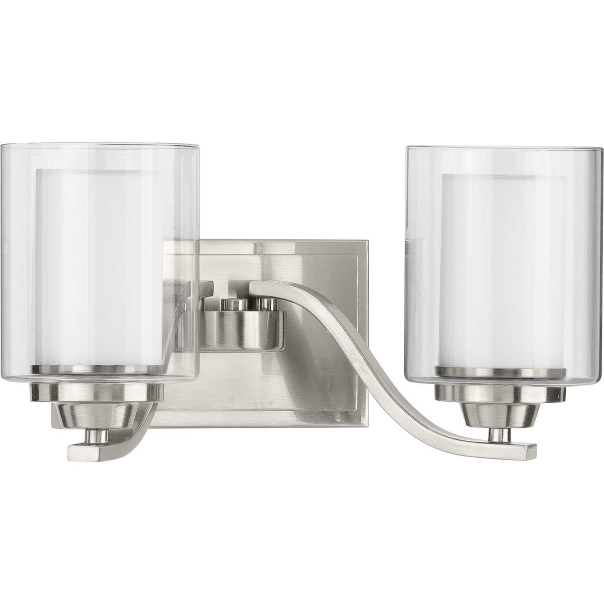 Progress Lighting Kene Collection 2-Light Clear Glass Craftsman Bathroom Vanity Light Fixture - Brushed Nickel Finish for Modern Bathroom Decor and Vanity Mirror Lighting