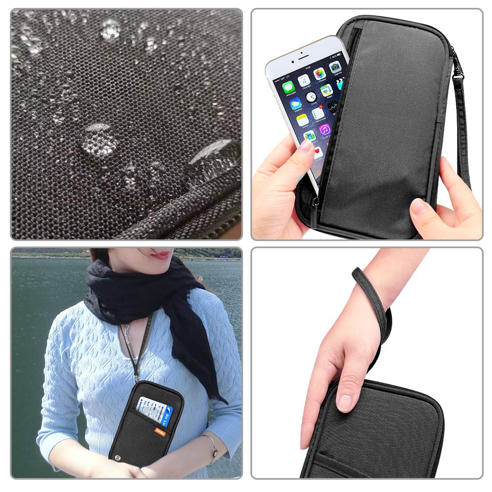RFID Blocking Passport Holder with Vaccine Card Slot - Family Travel Document Organizer Wallet with Adjustable Wrist & Neck Strap - Perfect for International Flights, Cruise Vacations & Secure ID Storage