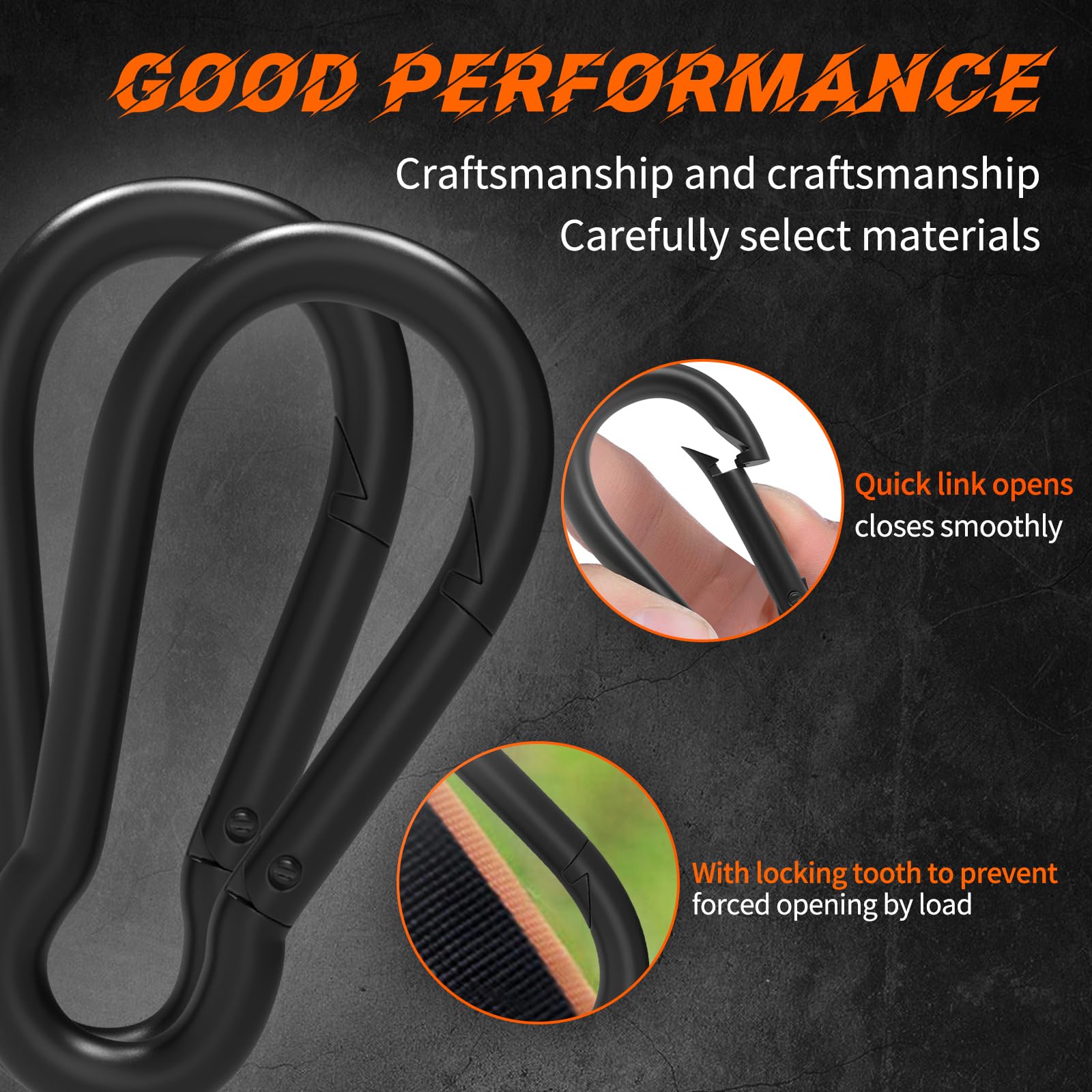 Black Carabiner Clips 2.36 Inch Spring Snap Hooks M6 120PCS - Small Galvanized Steel Quick Links for Outdoor Hiking, Camping, Hammocks, Dog Leashes & Backpack Accessories - Durable & Lightweight for Daily Use