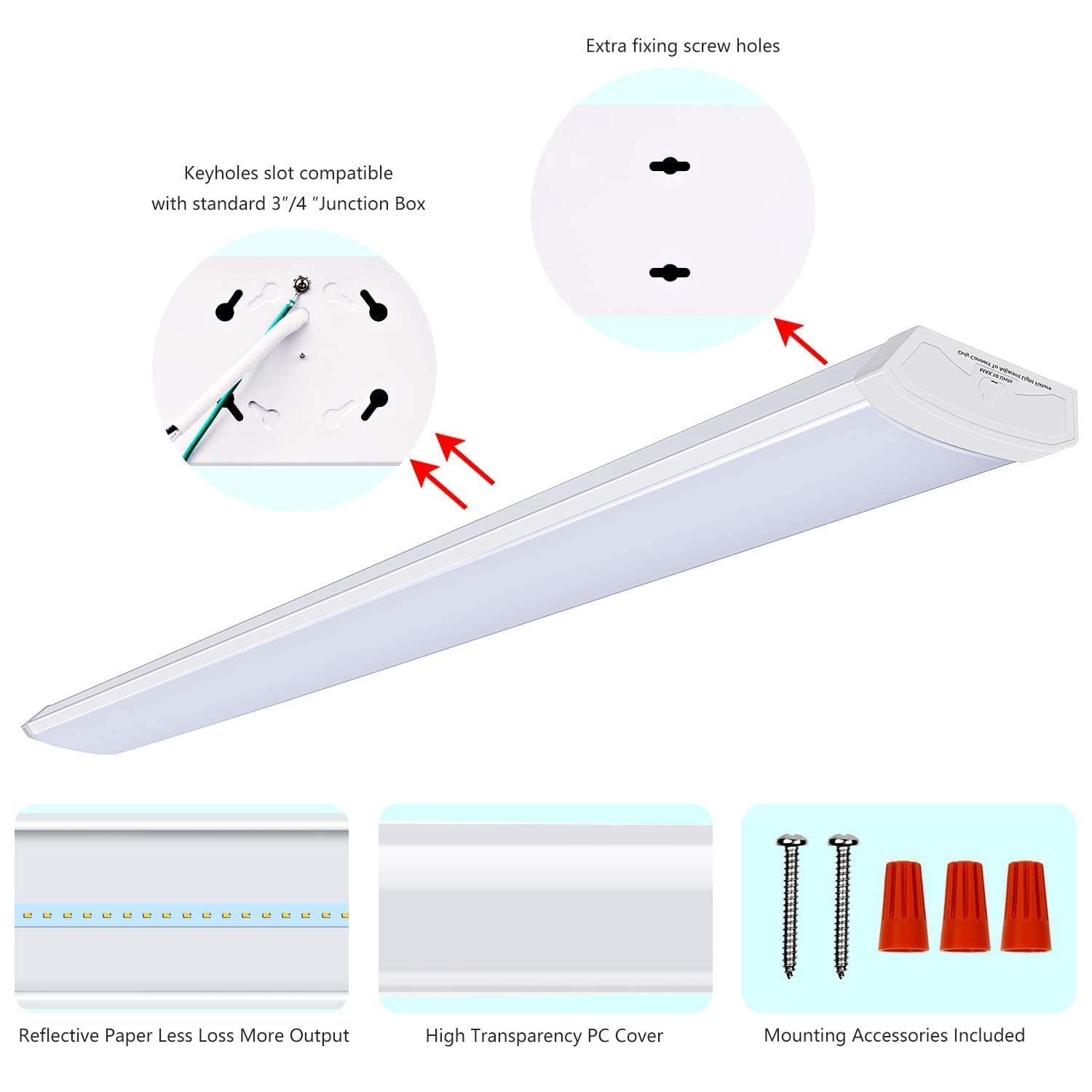 ANTLUX Linkable 4FT LED Wraparound Shop Light - 40W 4400 Lumens 4000K Flush Mount Garage Lighting - 4 Pack Linear Puff Ceiling Fixture - Fluorescent Tube Replacement for Warehouse, Workshop & Basement