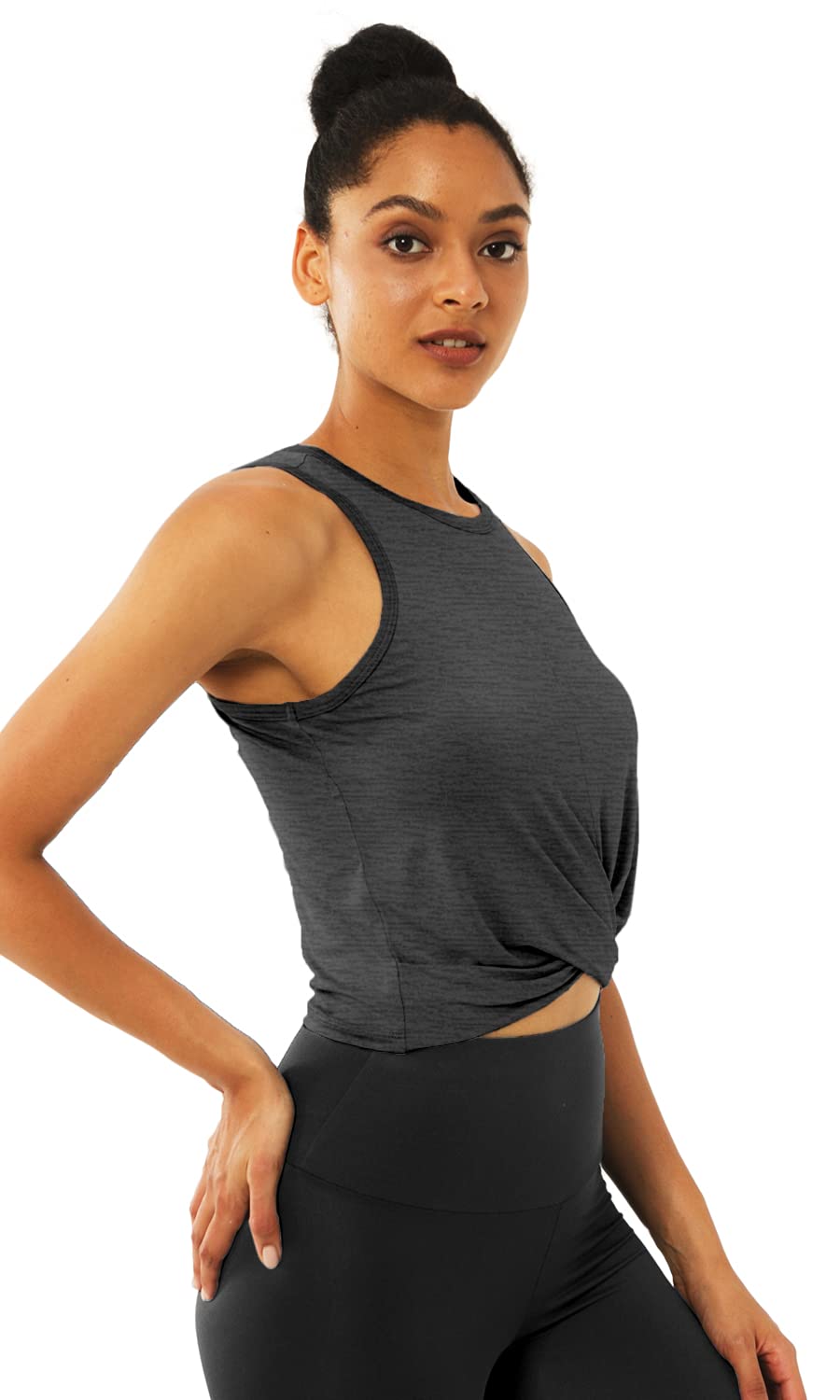 Sanutch Women's Cropped Workout Top - Athletic Twist Front Tank Tops for Yoga, Gym & Running | Loose Fit Fitness Crop Top for Women | Perfect for Workouts, Sports & Casual Wear